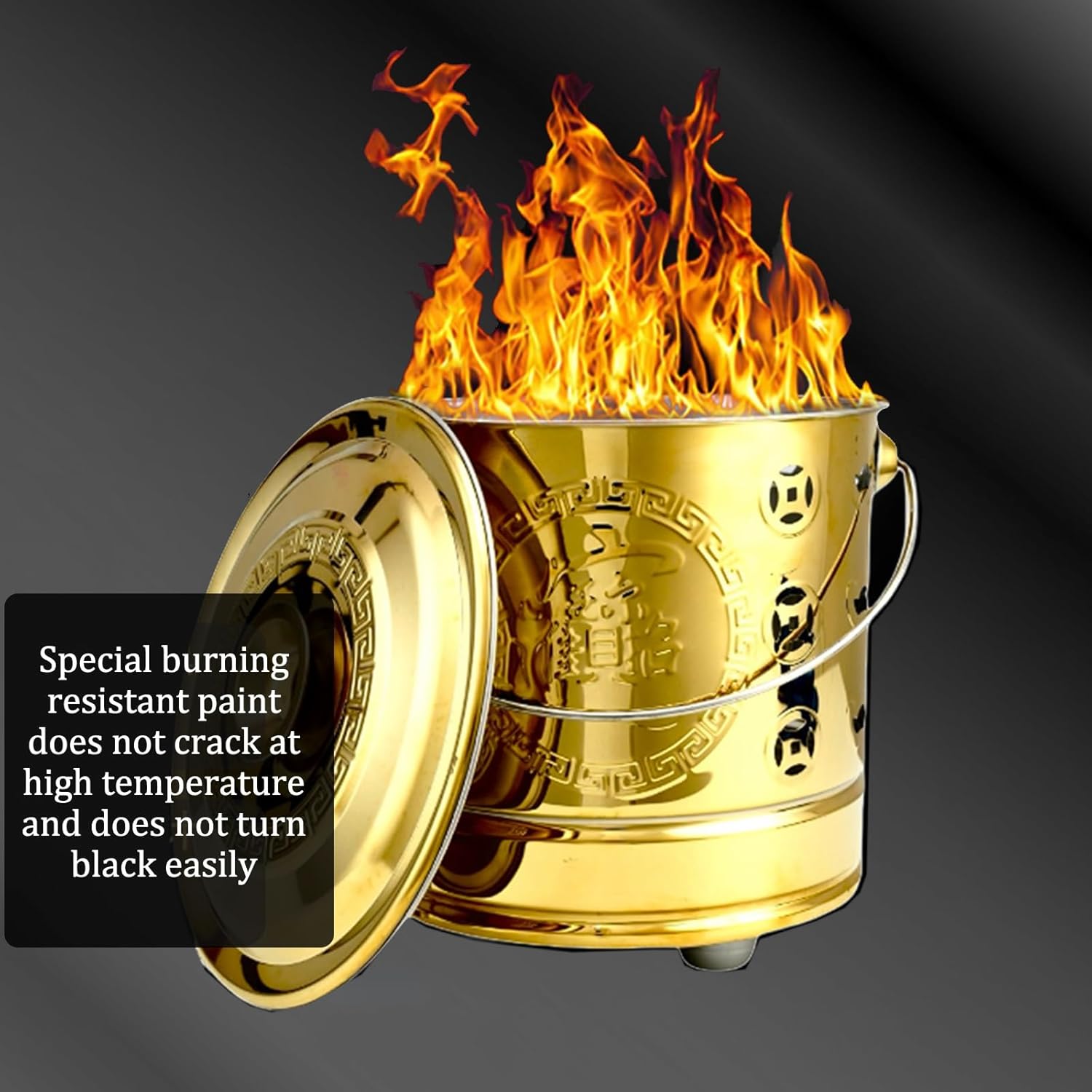 Fire Pit Metal Incinerator Furnace Stainless Steel Incinerator Burn Barrel with Ventilation Hole Design Paper Basin Incinerator with Combustion Rack Outdoor Fire Pit with Carrying Handle.(Frosted gold