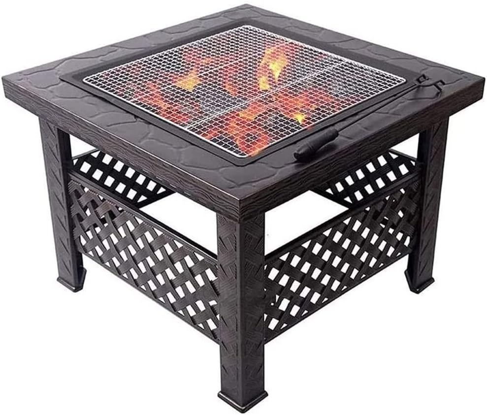 Outdoor Fire Pit, Metal Fire Bowl Fireplace Backyard Patio Garden Stove with Spark Screen and Safety Poker, Fire Pits for Outside, Bonfire, Party, BBQ, Patio & Garden, Black