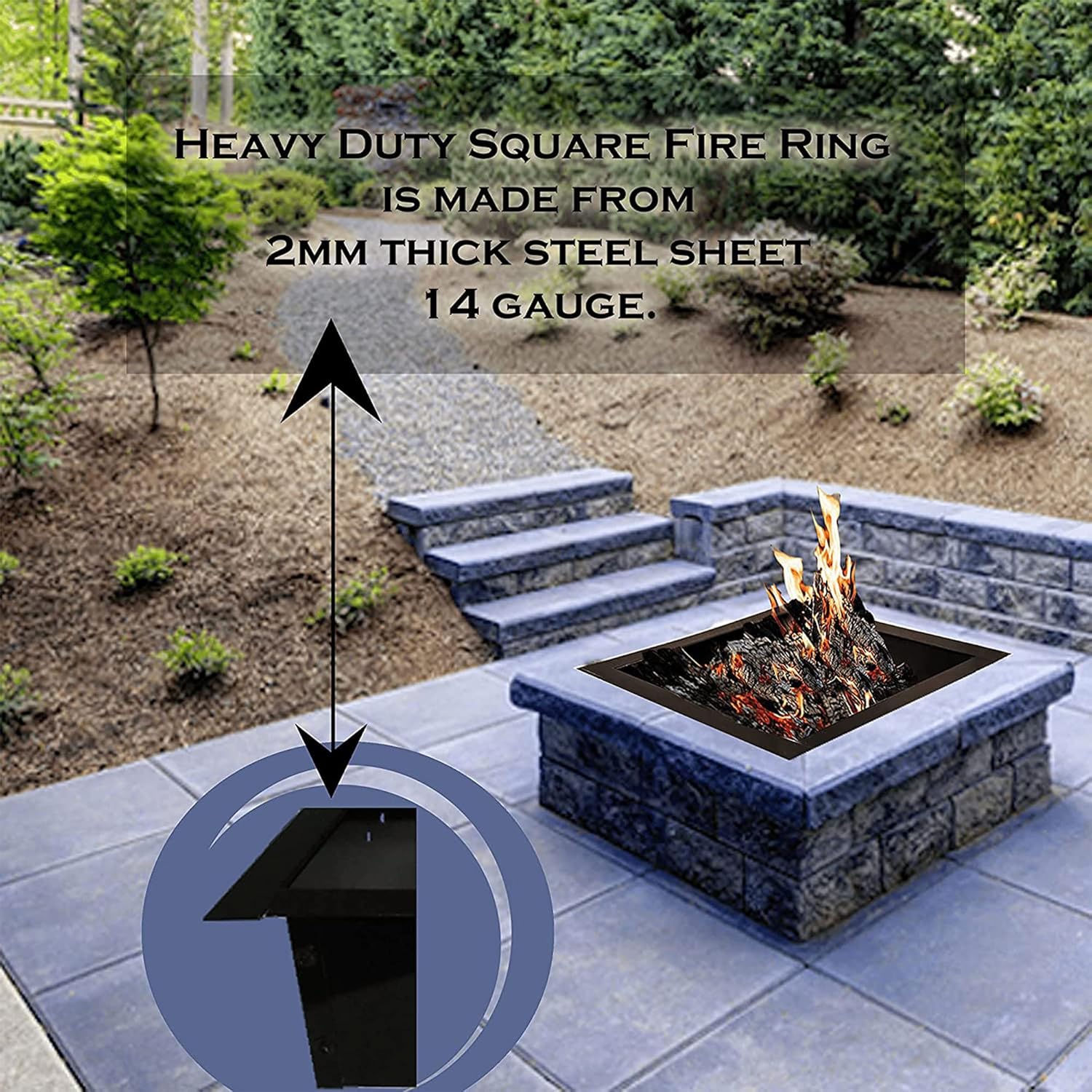 Simond Store Square Fire Pit Ring Insert - Powder Coated 2MM Carbon Steel 29
