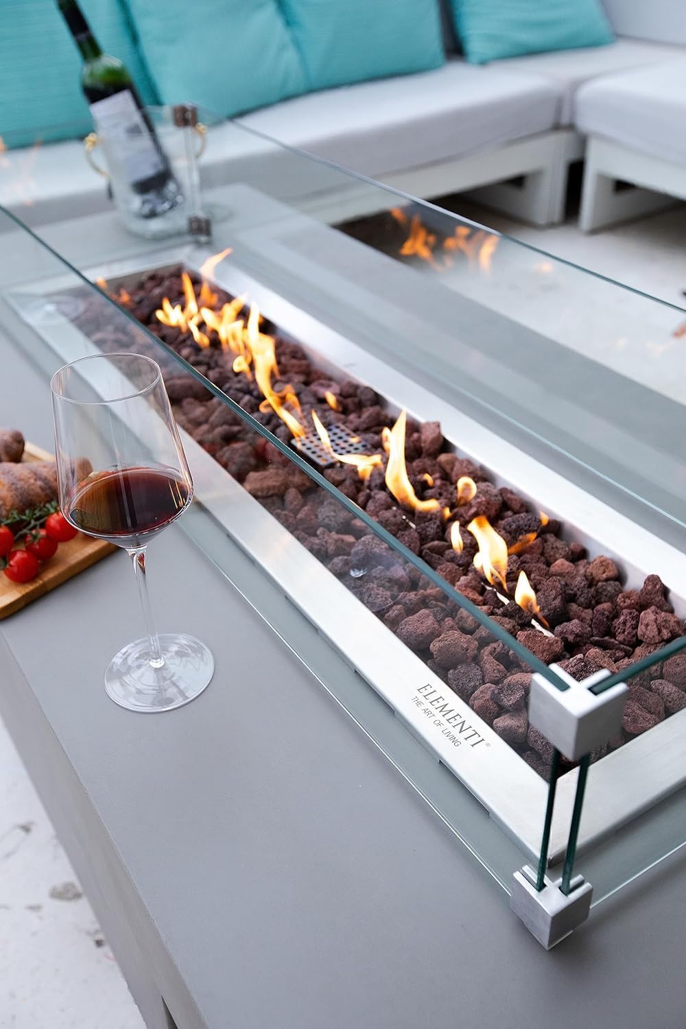 Elementi Granville Gas Fire Pit Cast Concrete Fire Table, Outdoor Fire Pit Electronic Ignition | Canvas Cover, Lava Rock Included | Free AMS Wind Guard | Light Gray (Natural Gas)