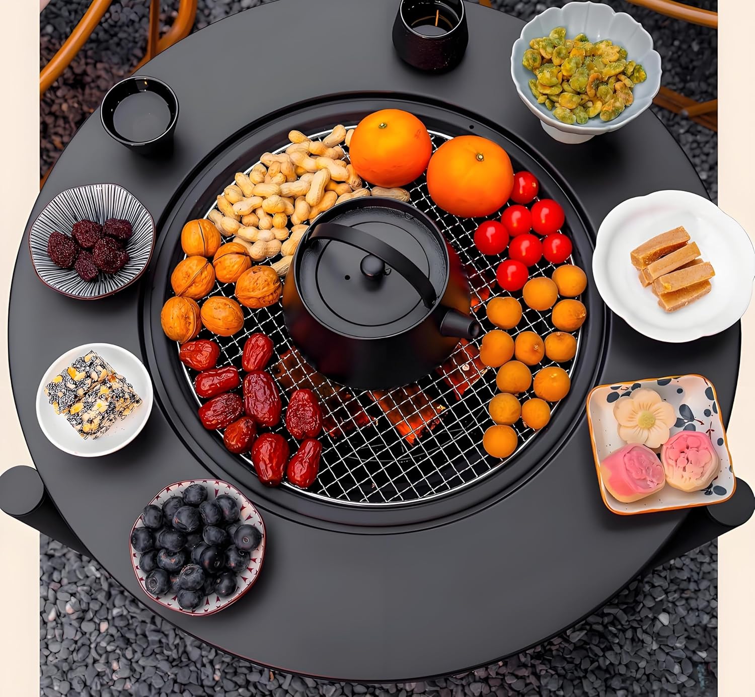 23.6-Inch 3-in-1 Fire Pit with BBQ Grill, Wood Burning Outdoor Firepit with Lid, Heavy Duty Metal Round Table for Patio, Bonfire, Picnic