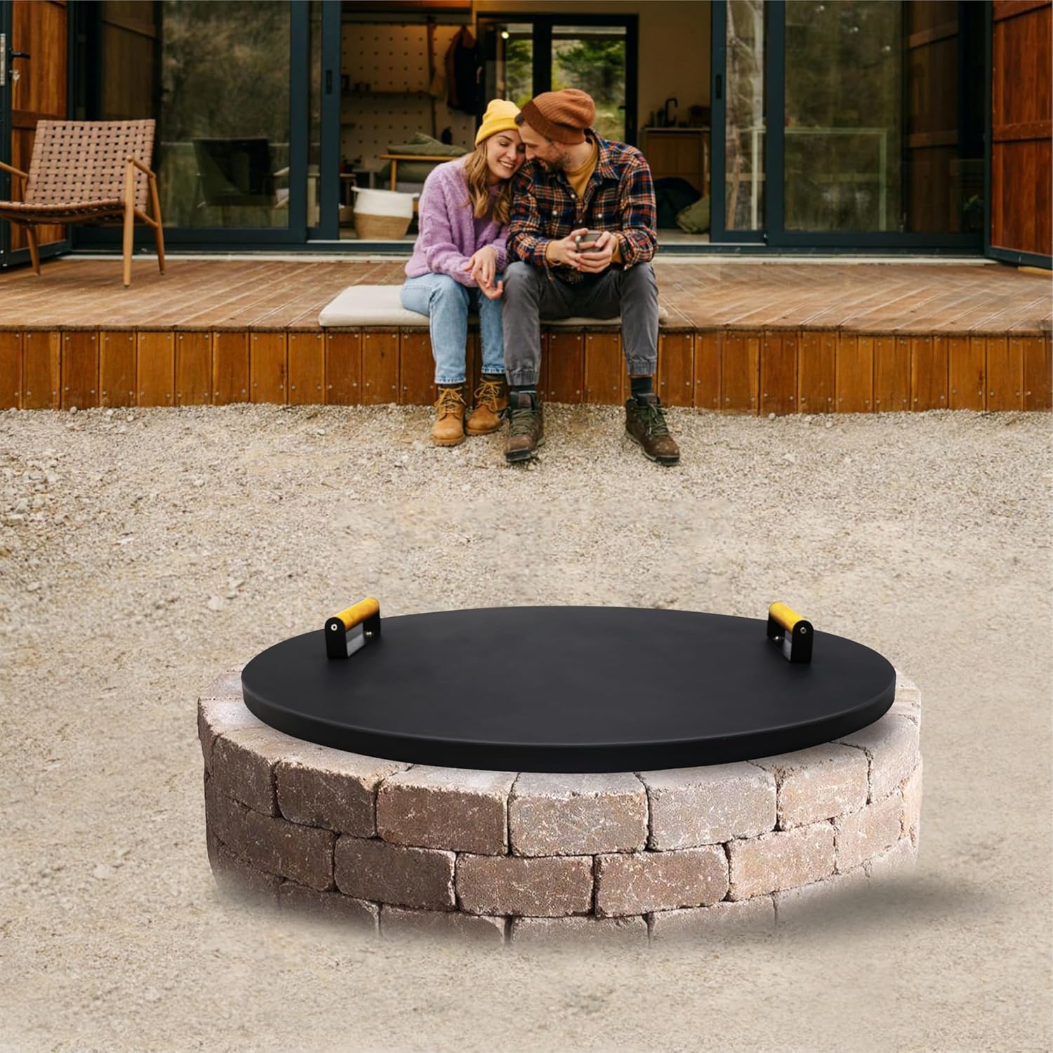 FEBTECH 31 inch Round Fire Pit Cover - 16 Gauge Carbon Steel Fire Pit Lid with Heat Resistant Coating - Perfect for Fire Pit Inside up to 29 Inches - Protect Firepit from Outdoor Eliments