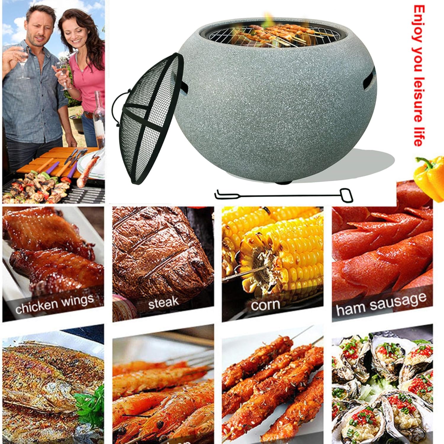 Safety Certification Wood Burning Barbecues Grills Garden Fire Pit BBQ Grill Big Fire Bowl Barbeque Grill Charcoal Barbecues Grills for Grilling & Campfire & Cooking