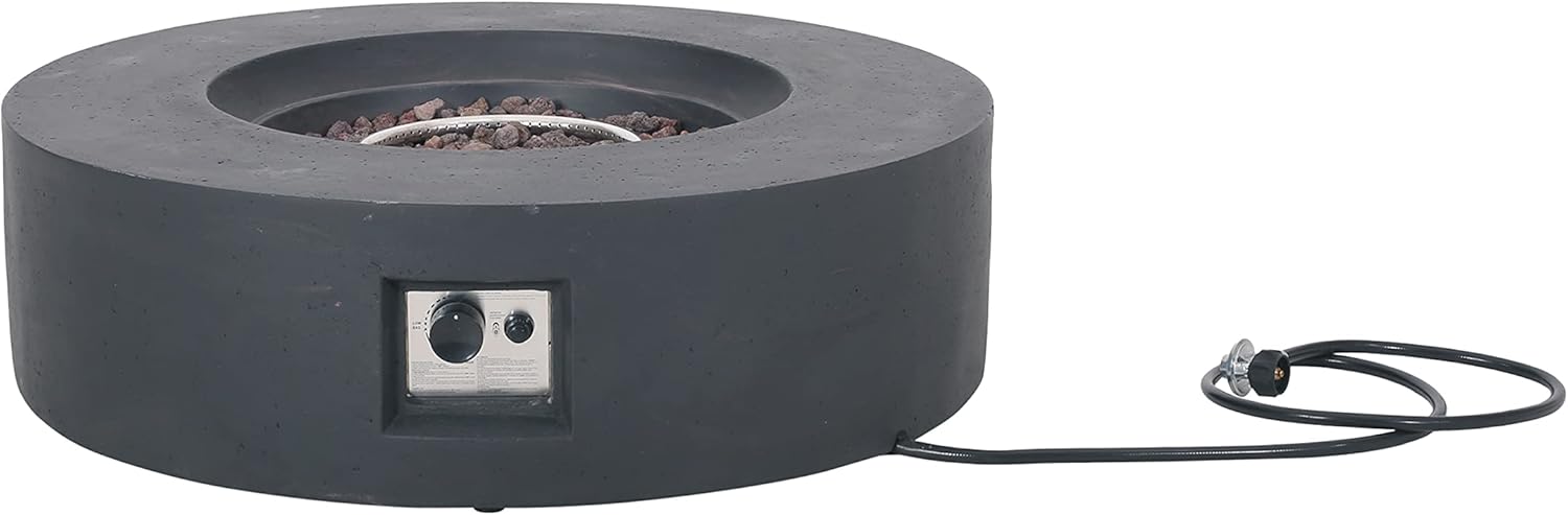 Lightweight Concrete Outdoor Circular Fire Pit, Dark Gray 50,000 BTU (Tank Cover not Included)