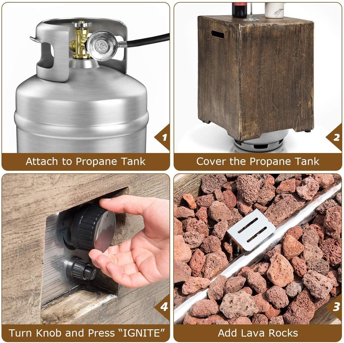 Topment 48-Inch Propane Fire Pit Set, 50,000 BTU Rectangular Gas Fire Pit Table with Lava Rocks, Waterproof Cover, Patio Rustic Outdoor Fireplace with Adjustable Flame, Propane Tank Holder Included