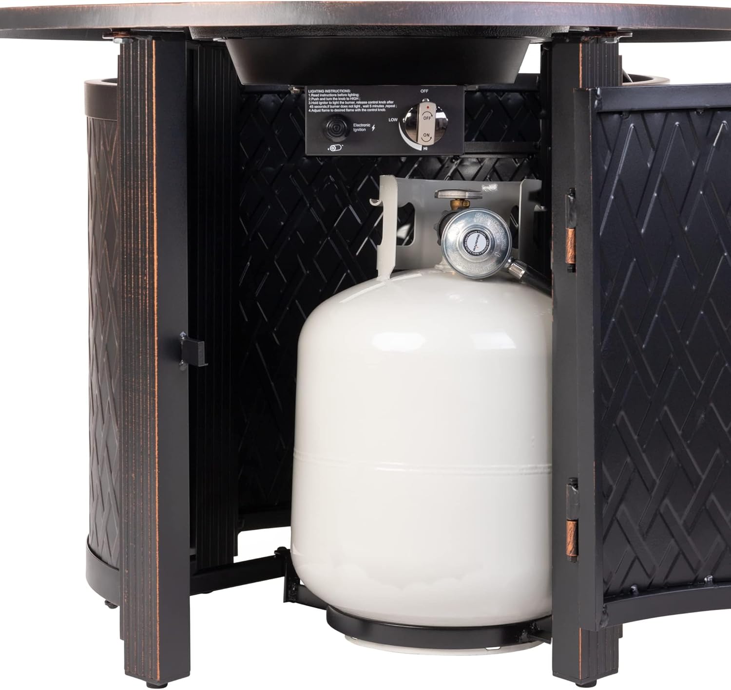 Wagner Woven Aluminum Convertible Gas Fire Pit Table 37,000 BTU Multi-Functional Outdoor with Fire Bowl Lid, Nylon Weather Cover & Clear Fire Glass - Bronze Finish - Round - 33