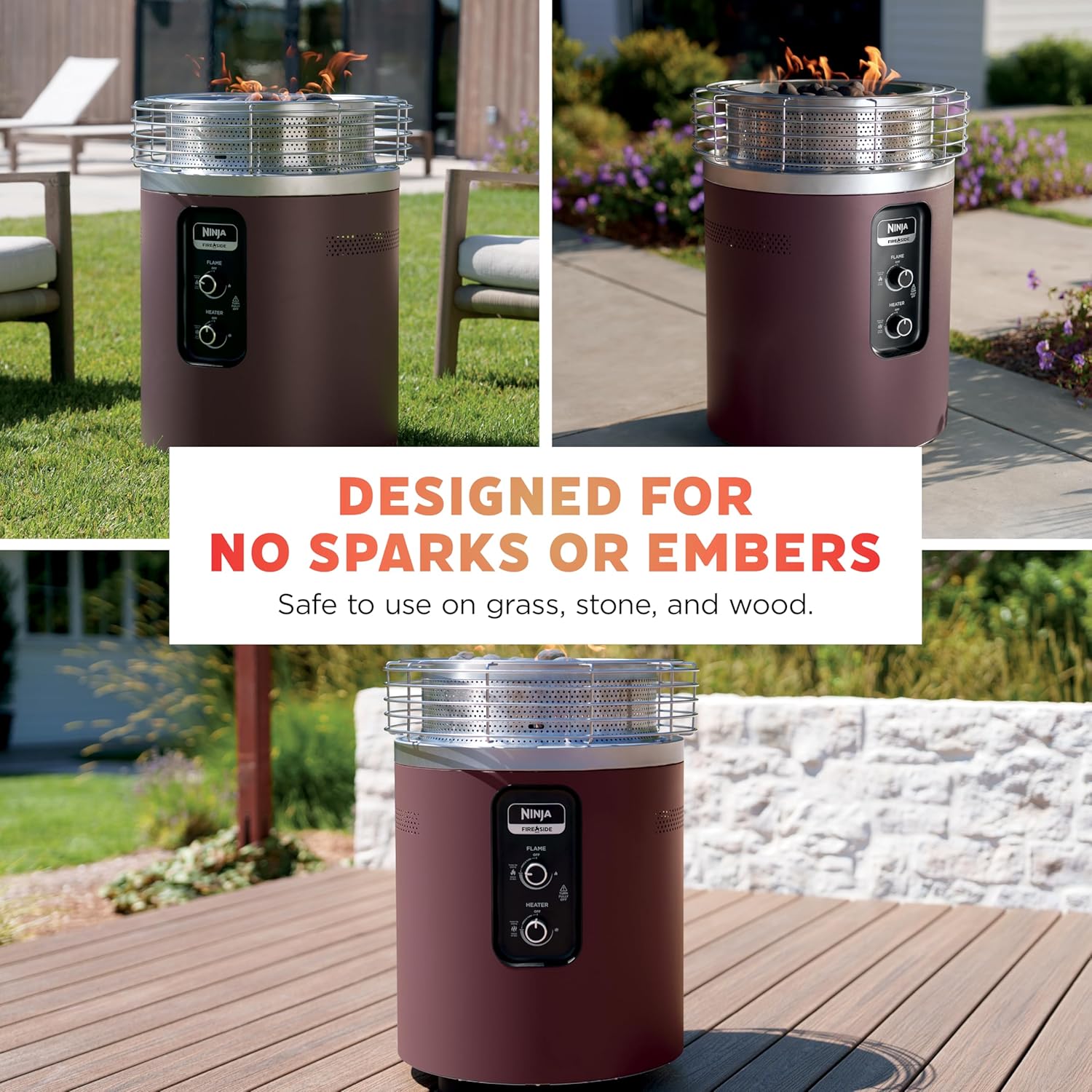 Ninja |Fireside360™ | Outdoor Heater & Fire Pit | 3 Modes: Flame, Heat, Flame & Heat | Portable for Patio, Deck, Camping, Beach | Easy Control Flames & Heat | Push to Start Ignition | Maroon | OF101RD