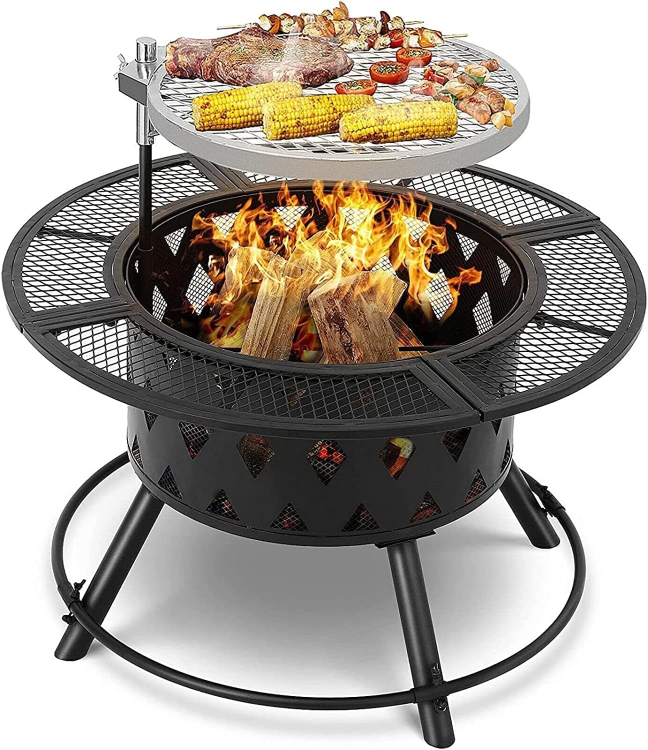 Garden Fire Pit Outdoor Patio Fire Pit Wood Burning Firepits Metal Firepit Backyard Square Stove with Cooking Grill Barbecue Rack