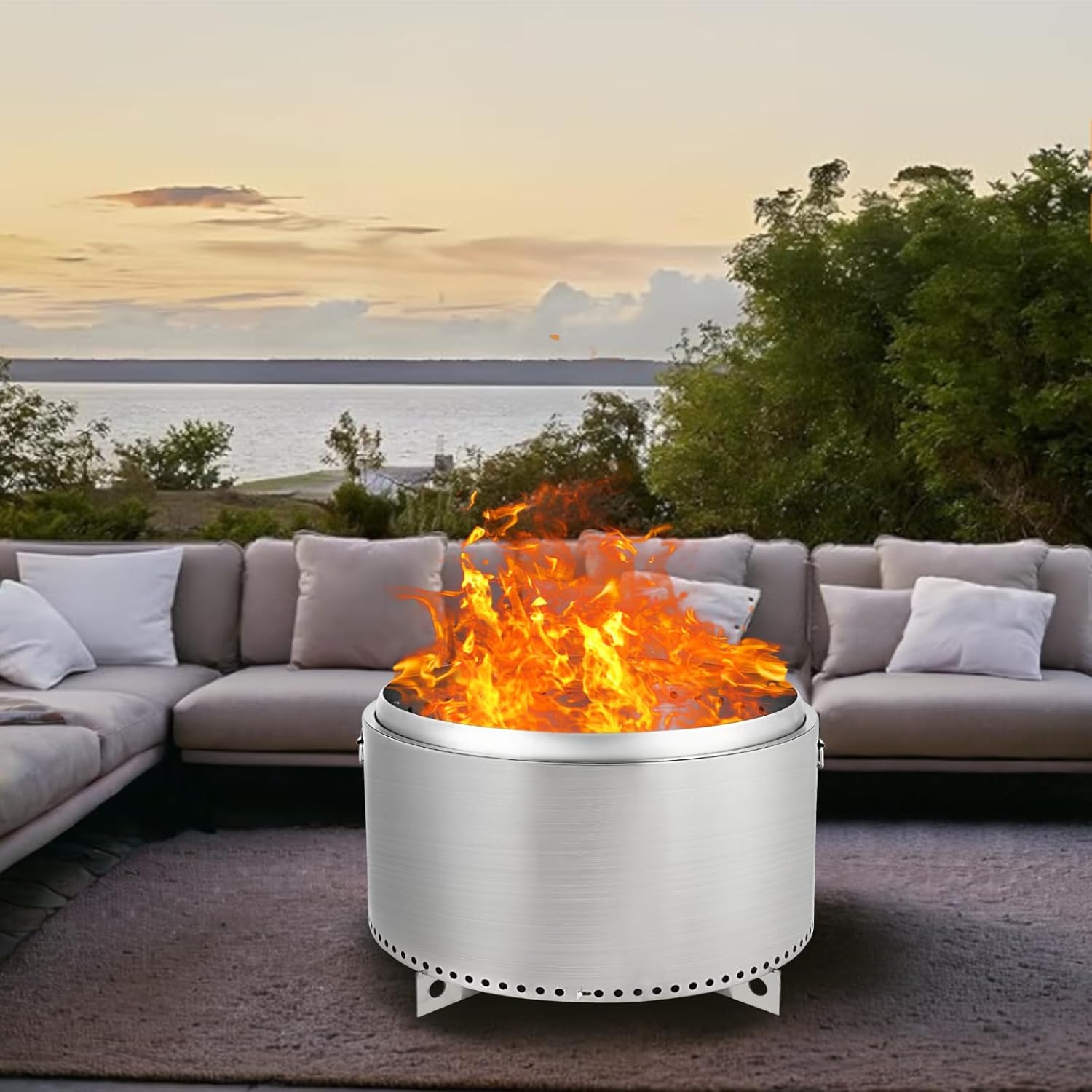 GarveeLife 27 in Smokeless Fire Pit with Air Switch, Wood Burning Portable Stainless Steel Outdoor Firepit with Stand & Stove Hook, Ash Pan, for Camping Backyard Patio Picnic, H: 20 in, 35 LBS