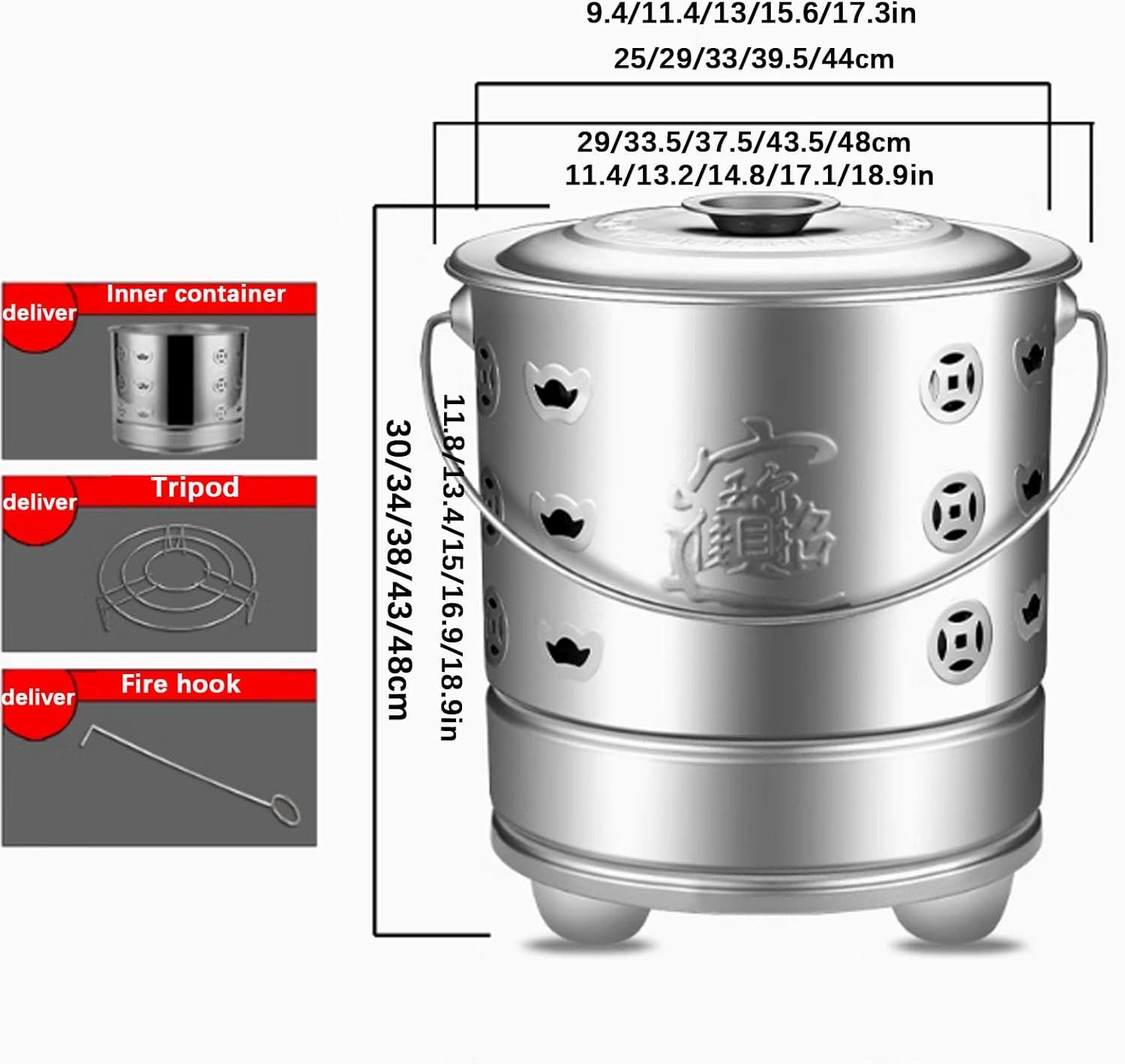 Stainless Steel Outdoor Yard Waste Incinerator Barrel, Fire Pit Burn Barrel with Lid & Burning Tong Cage, Durable Garden Trash Burner for Efficient Waste Disposal
