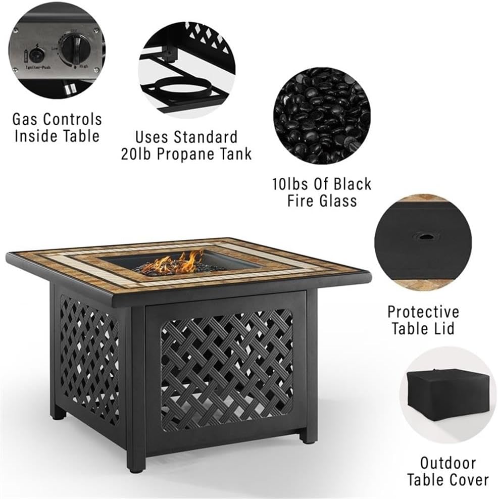 4-Piece Wicker/Rattan Fire Pit Sectional Set in Navy/Brown