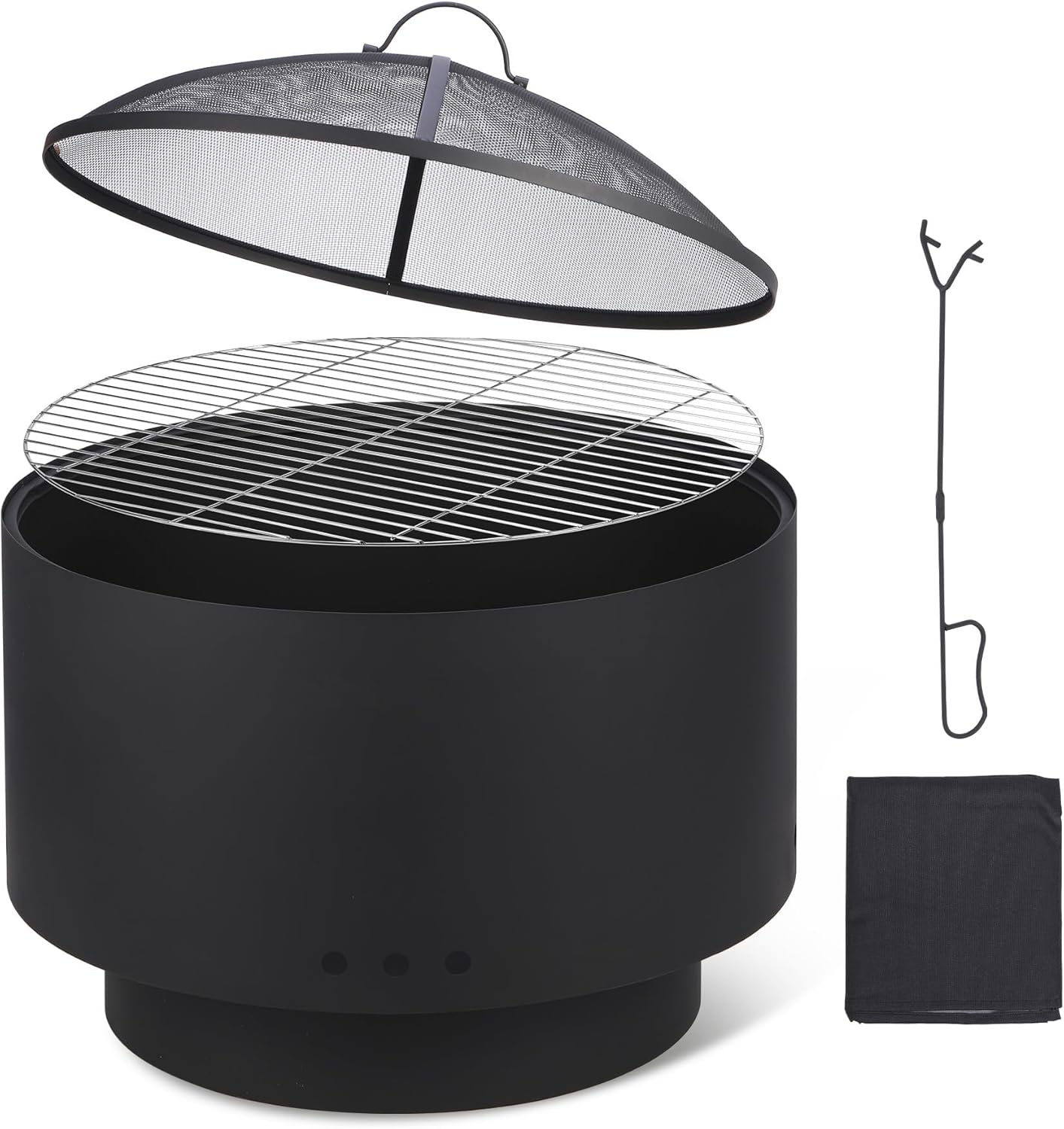 26 Inch Outdoor Fire Pit with Grill&Fire Cover,Smokeless Outdoor Fireplace with Carrying Bag and Fire Poker, Wood Burning Fire Pits for BBQ, Bonfire, Camping, Backyard, Patio, Picnic