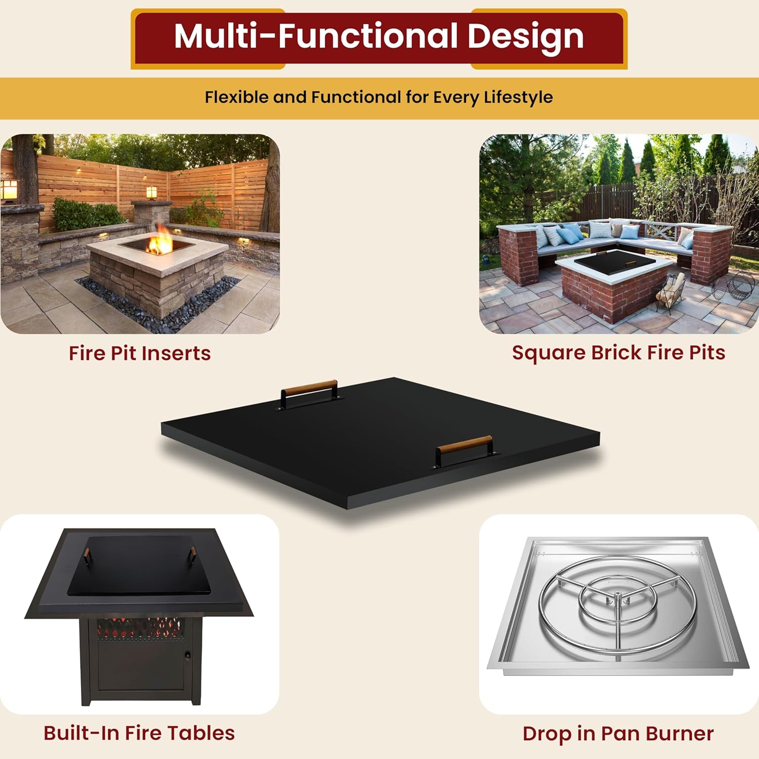 Febtech - 38 inch Square Fire Pit Lid Fit for 36