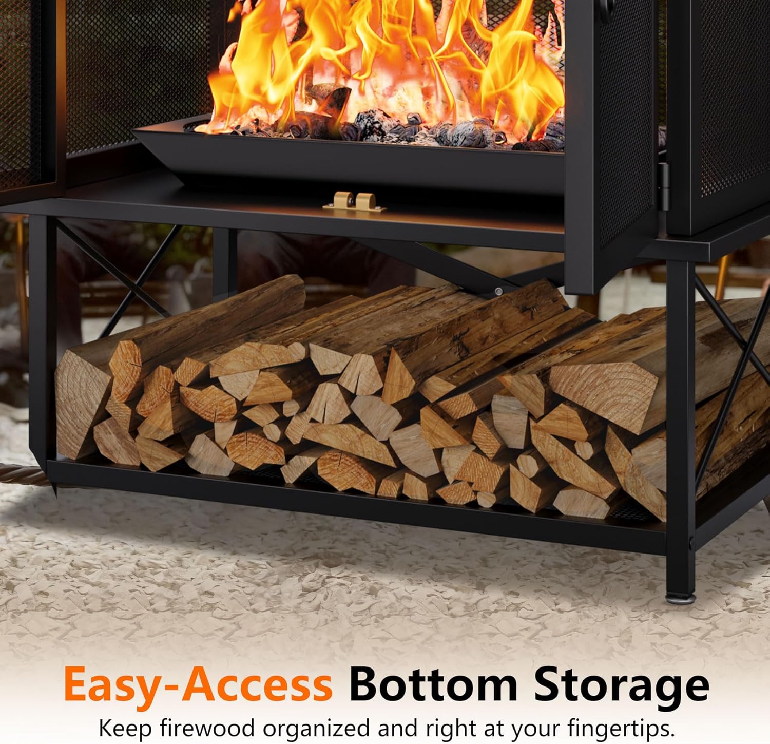 2-in-1 Metal Chiminea Fireplace with Grill,Wood Burning Outdoor Fireplace with Wood Storage, Chimney,Metal Mesh Spark Screen,and Fire Tongs Ideal for Yards,Patios, Gardens,Camping,and Picnics