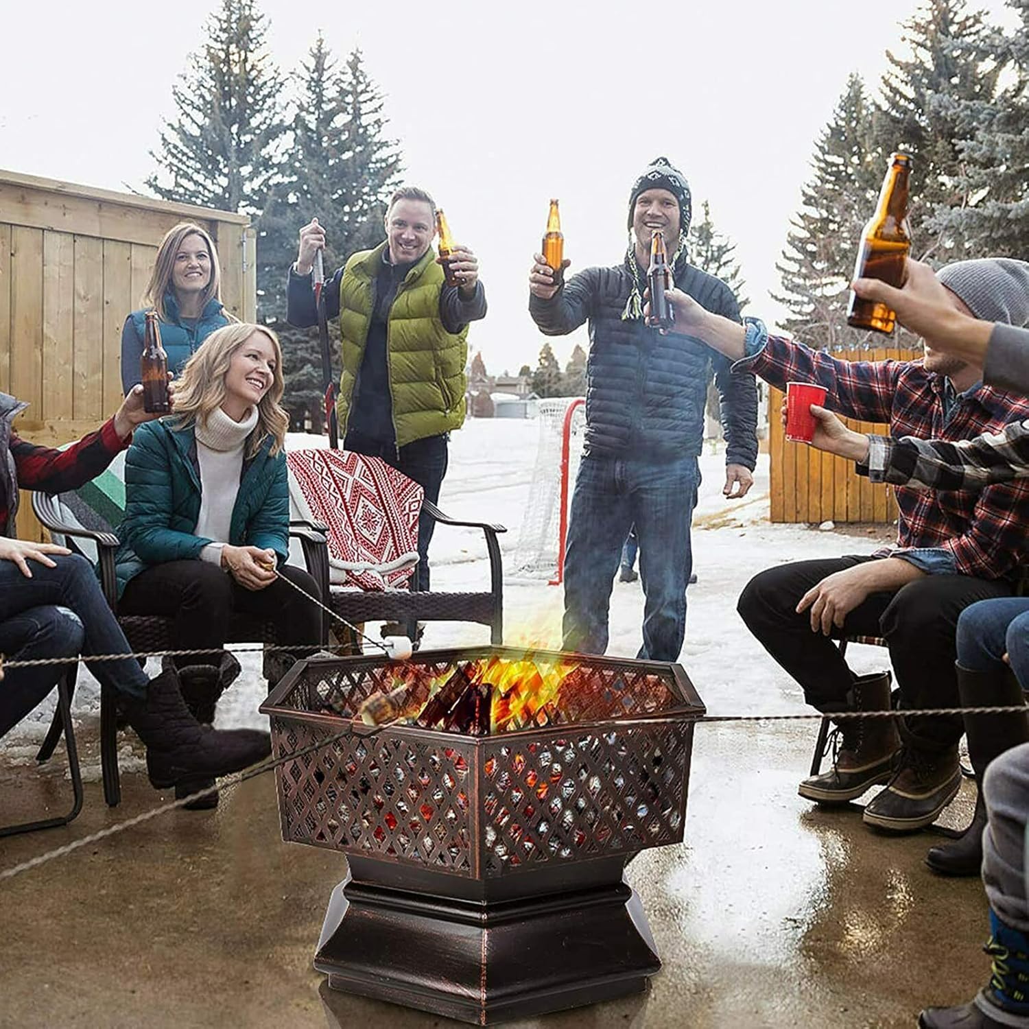 Outdoor Fire Mesh Cover Steel Fire Pit BBQ Fire Pit Outdoor Smoking BBQ Mesh Camping Wood Burning Stove Outdoor BBQ Stove