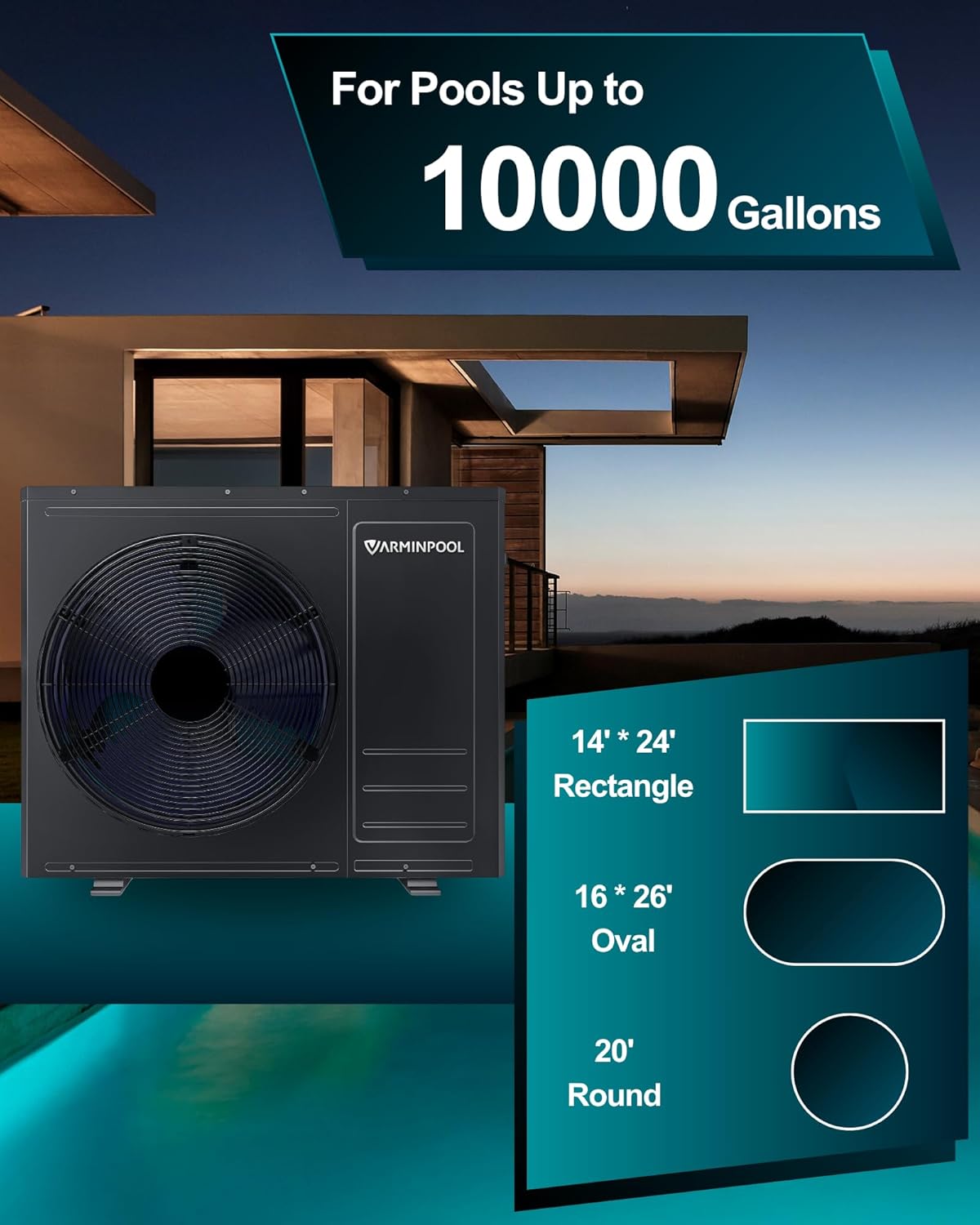 LiteFlow Series 35100BTU Pool Heat Pump for 10000 Gallons Above and In Ground Swimming Pools, Electric Pool Heater with Heating&Cooling Mode, WiFi Control, Titanium Heat Exchanger, 240V