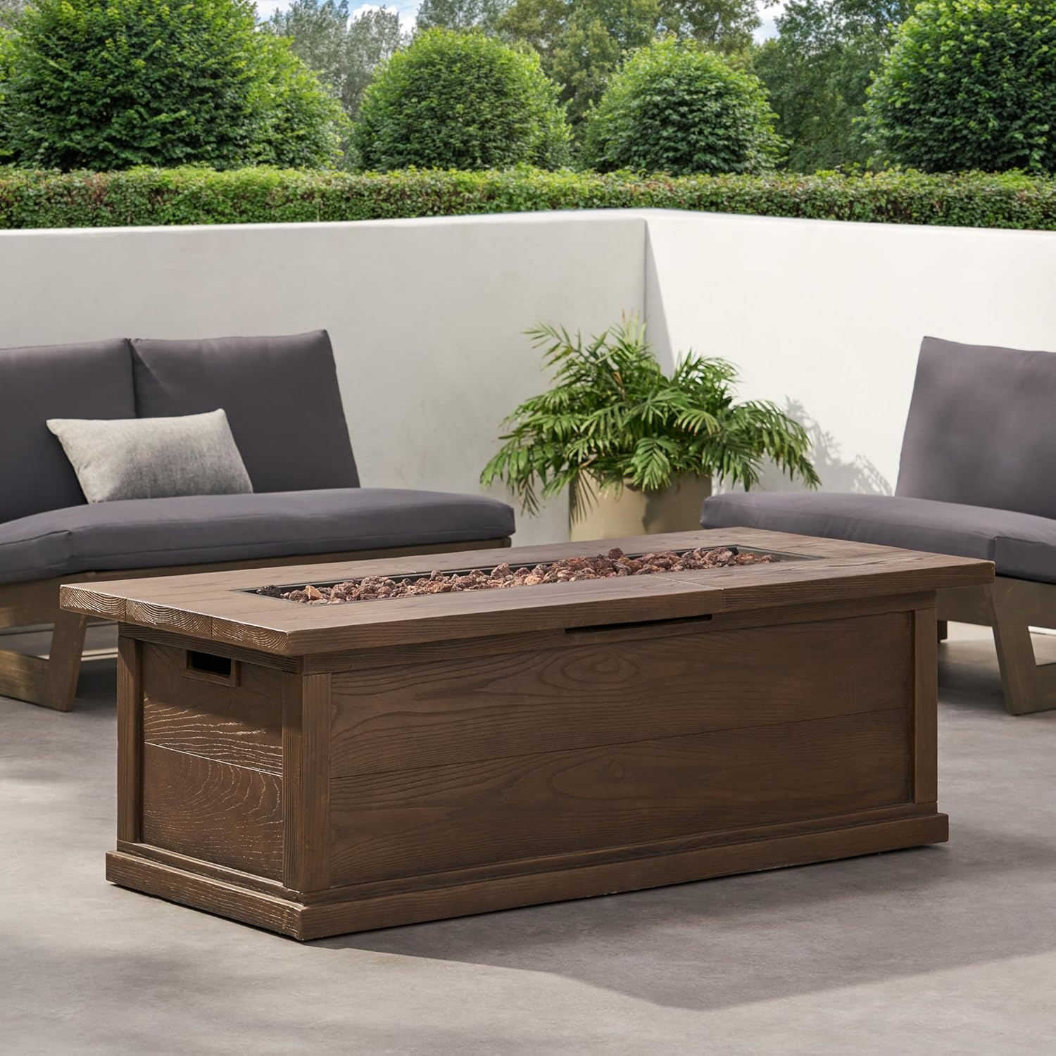 GOWE 56'' Rectangular Outdoor MGO 50,000 BTU Propane Fire Pit, Brown Wood Pattern (Tank Cover not Included)