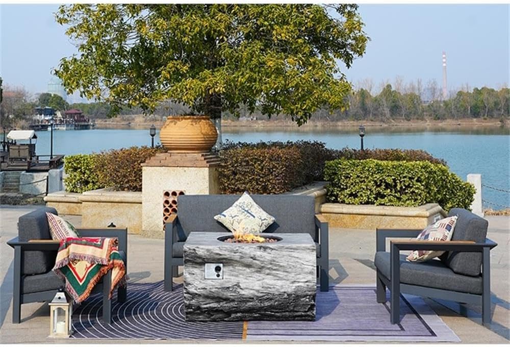 Direct Wicker Gray Aluminum 4-Person Outdoor Seating Group with Firepit and Cushions