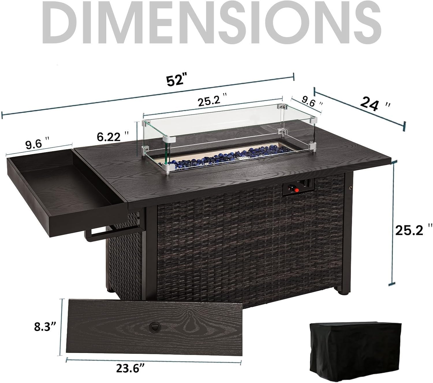 Sundale Outdoor 52 Inch Outdoor Fire Pit Table, 50,000 BTU Propane Fire Pits with Storage Shelf, Glass Wind Guard and Lid, Wicker Patio Gas Fire Pit for Outside Patio and Garden, CSA-Listed(Brown)