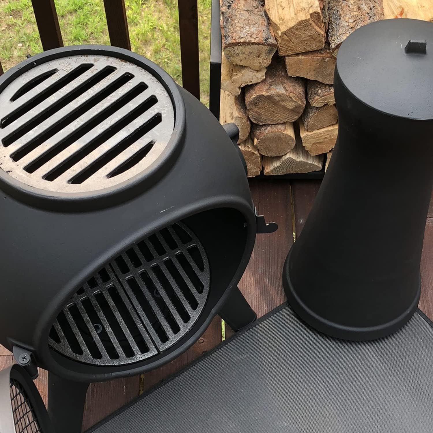 The Blue Rooster Prairie Fire Chiminea Outdoor Fireplace - Wood Burning Cast Aluminum Deck or Patio Firepit 44