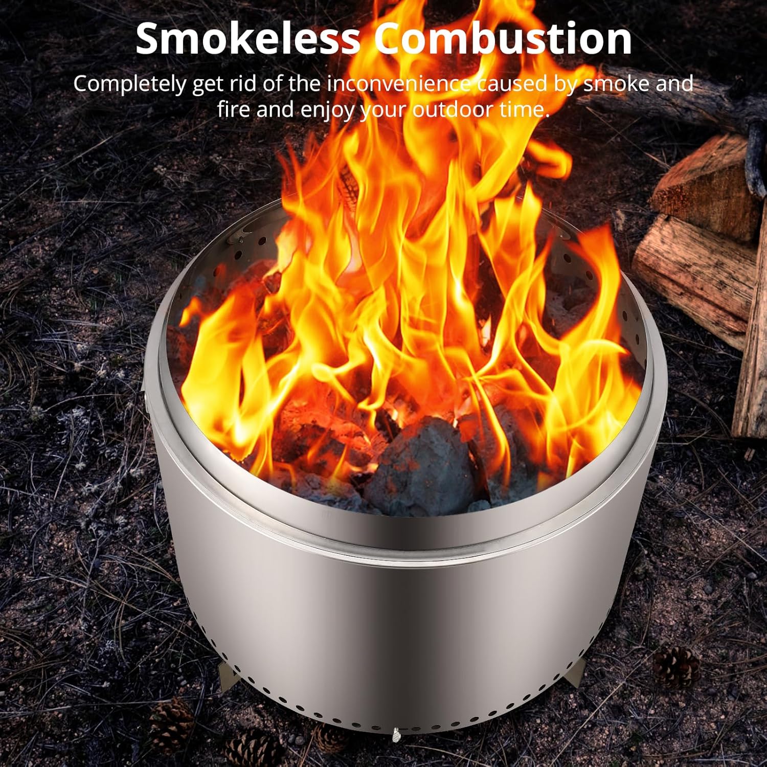 Smokeless Fire Pit, Outdoor Wood Burning Portable Firepit With Removable Ash Pan, Bonfire Pit With Poker, Stand for Outside, Backyard, Patio, Garden, Picnic, Camping