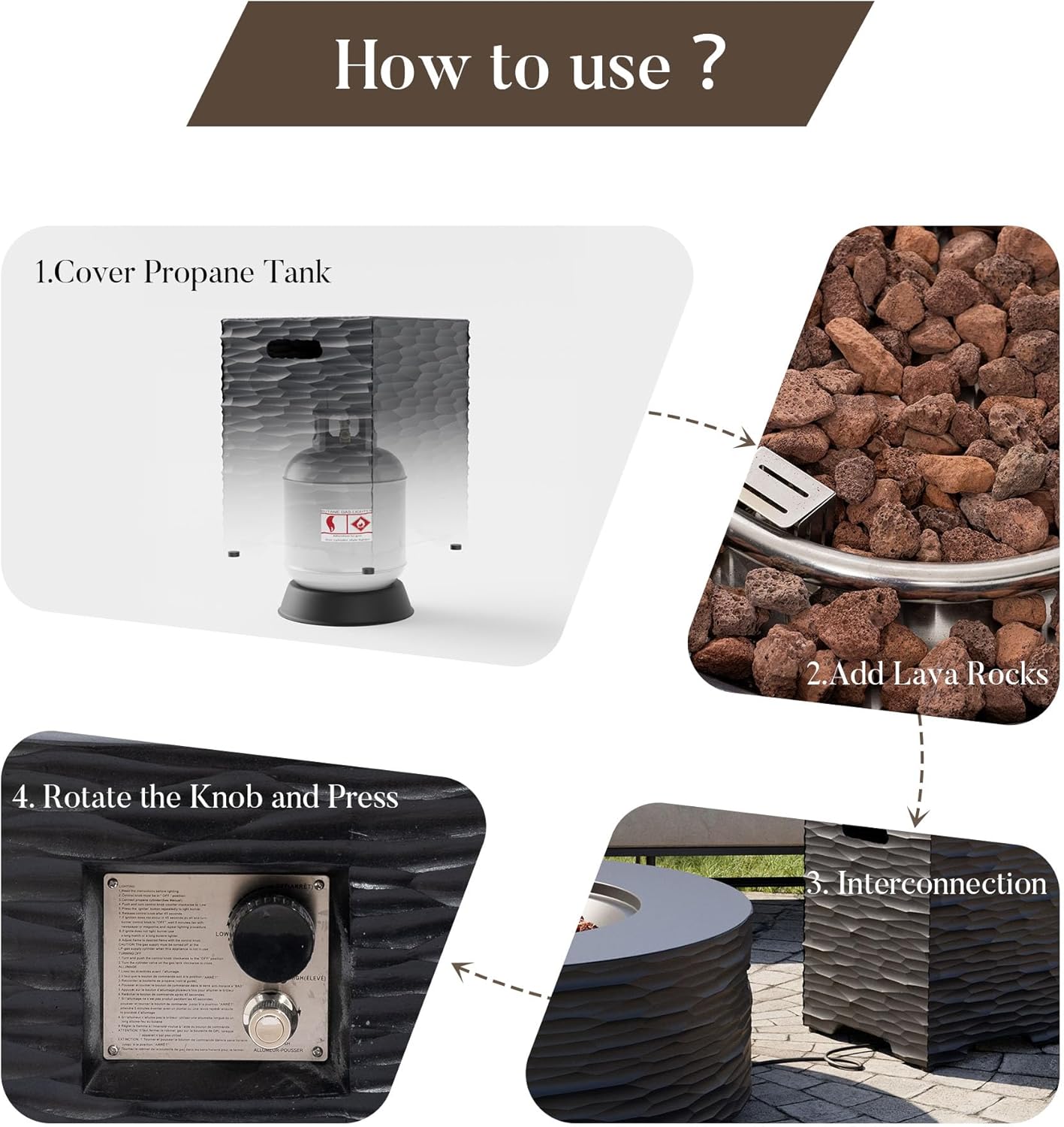 Cosiest Propane Fire Pit with Tank Cover for Outside, 35 in Round Gas Fire Pits for Outdoor Patio, Certified, 50000 BTU Concrete Rectangle Base with Rain Cover, Free Lava Rocks