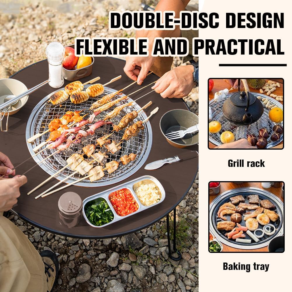 Foldable Portable Barbecue Table Round Fire Pit Table for Outdoor Gatherings