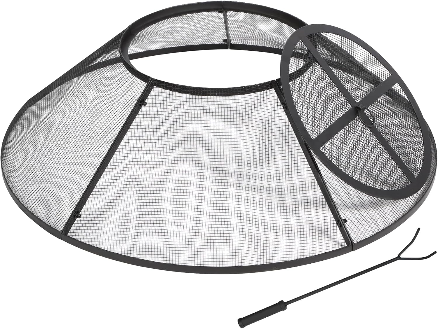 Lineslife Fire Pit Spark Screen 36 Inch with Top Cover Round, Heavy Duty Collapsible Outdoor Fire Pit Mesh Screen, Metal Fire Pit Top Lid with Ring Handle for Patio Backyard, Black