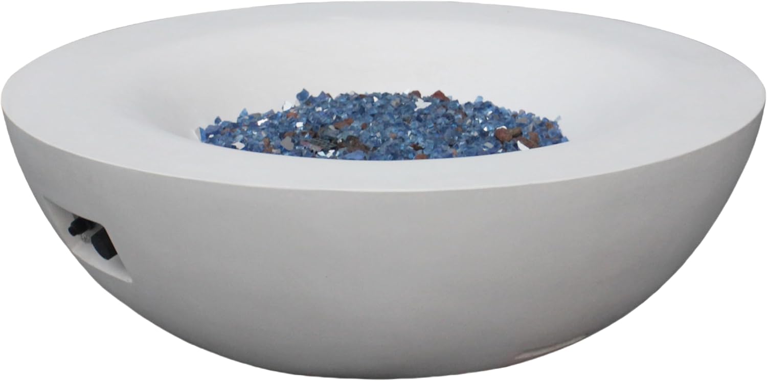 42 Inch Outdoor Concrete Propane Gas Fire Pit Bowl in Antique White Color (White, 42 Inch)