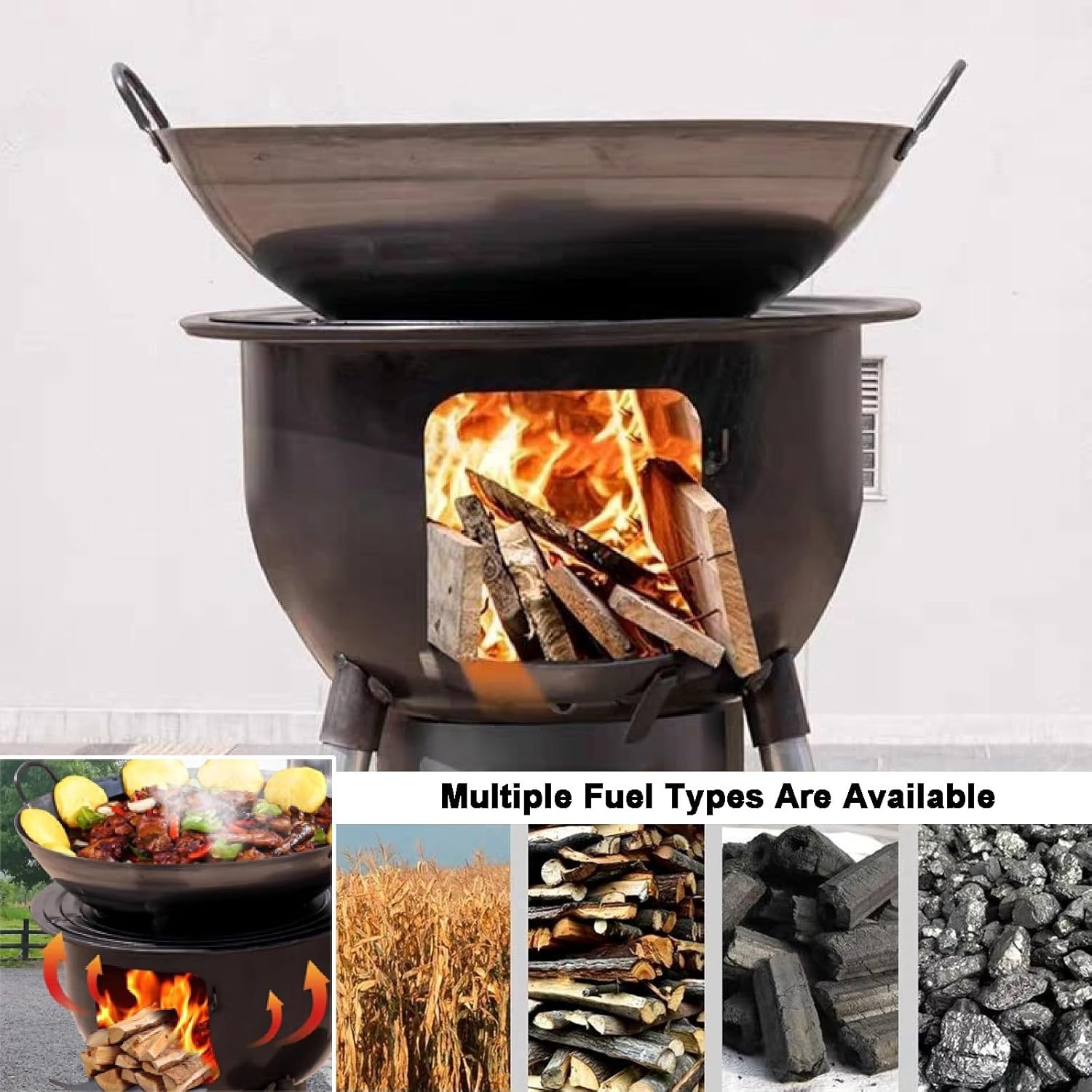 Portable Fire Pits Large Carbon Steel Wood Burning Stove Wood Portable Firepit for Camping Gear Survival Gear Backyard Cooking Camping Grill(68x58cm/26.8x22.8in)