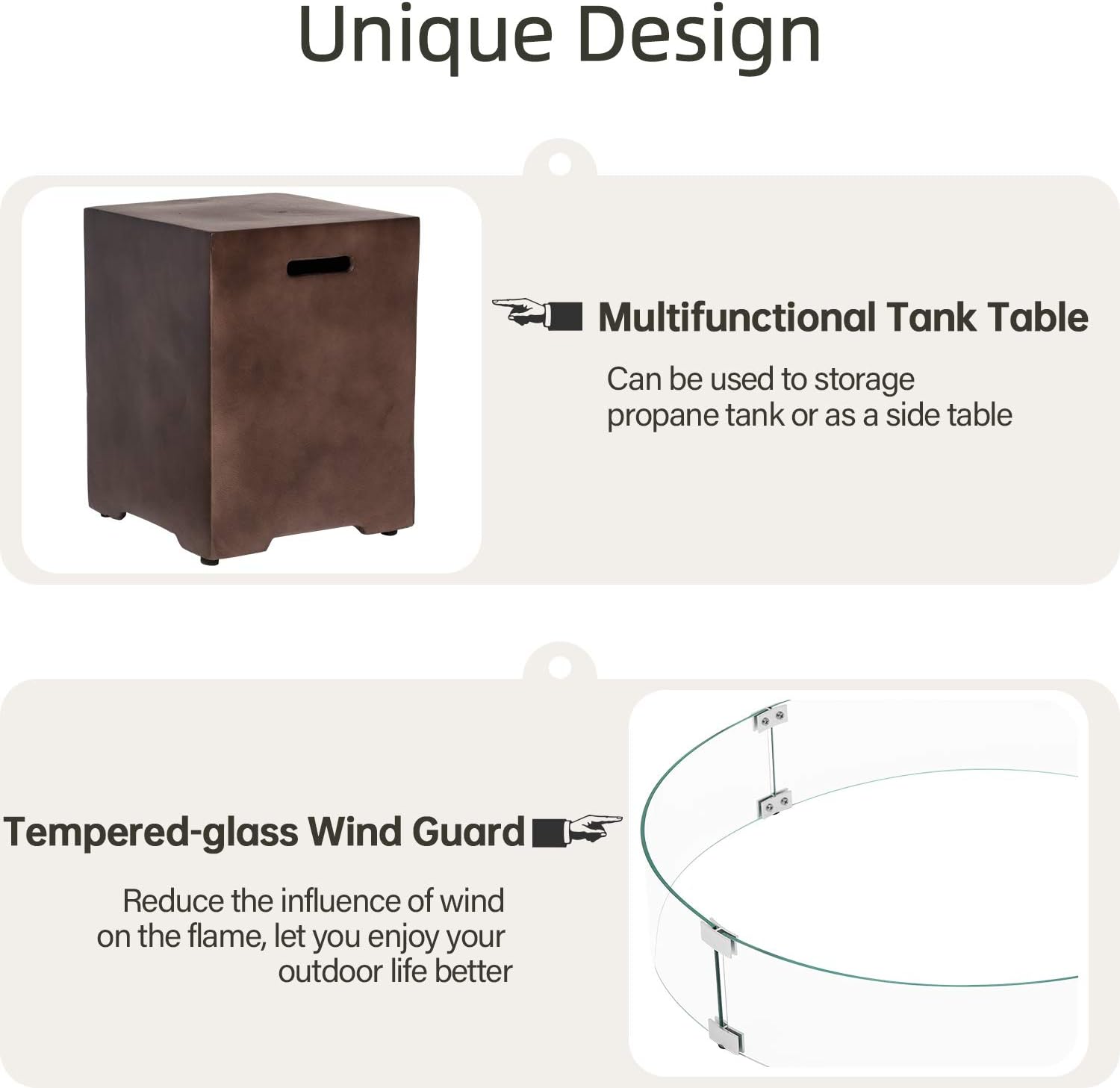 HOMPUS Outdoor Propane Fire Pit Table 42-inch 50,000 BTU Round Bronze Concrete Gas Fire Table w Tank Cover,Wind Guard,Lava Rocks,Rain Cover Smokeless FirePit for Outside Patio,Garden,Deck,Backyard