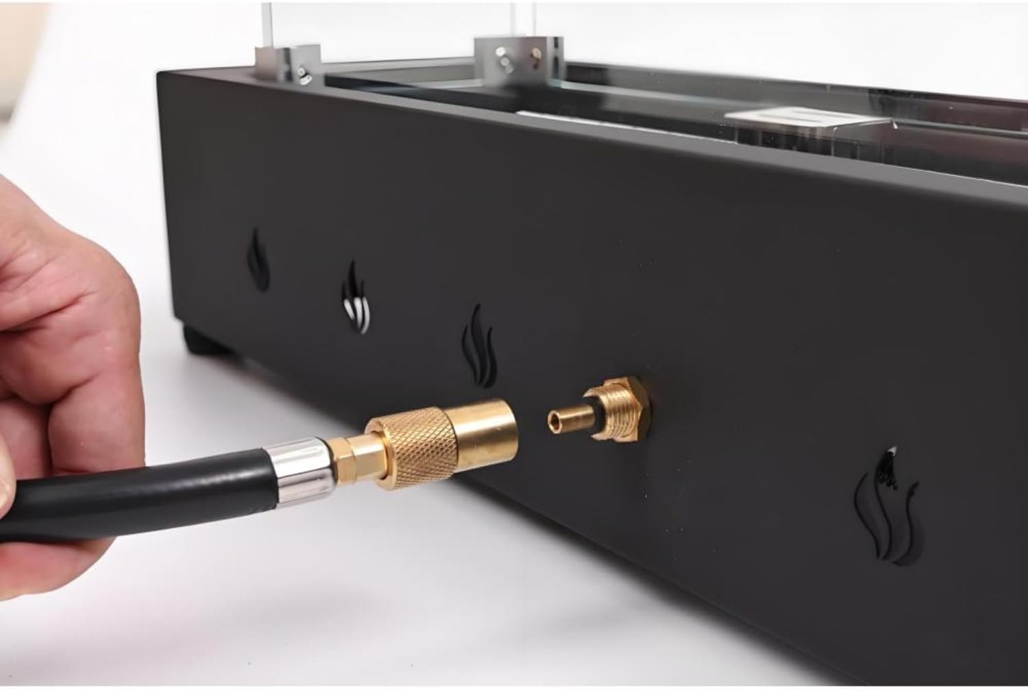 Propane Fire Pit 40,000 BTU with Wind Guard, 28 Inch Outdoor Patio Smokeless Heater with Tempered Glass & Rocks, Steel Gas Fire Pit Table for Deck Backyard, Bottom/Side Hose Conversion