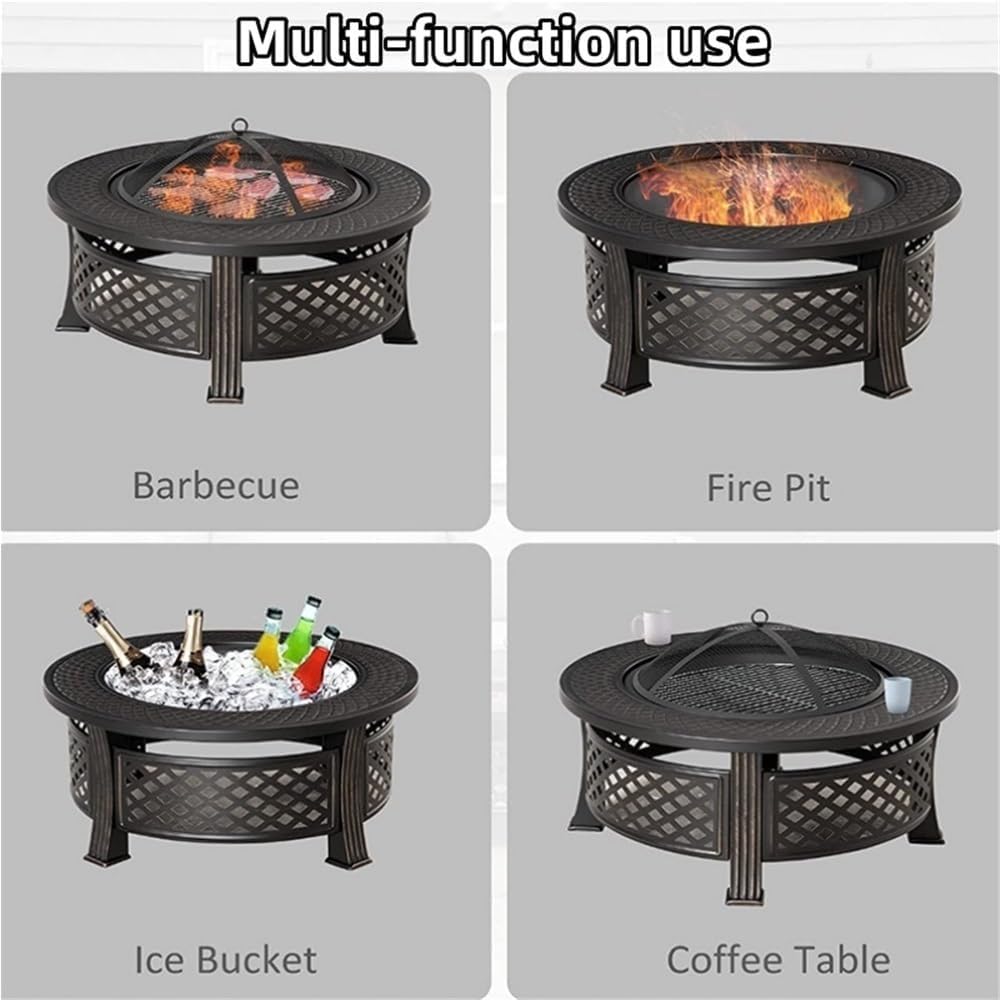 Wood Burning Firepits for Outside, Round Multi Function Fire Pits for Outside, Fire Pit for Home Barbecue, Camping, Fire Pit Table with Protective Cover and Fire Hook