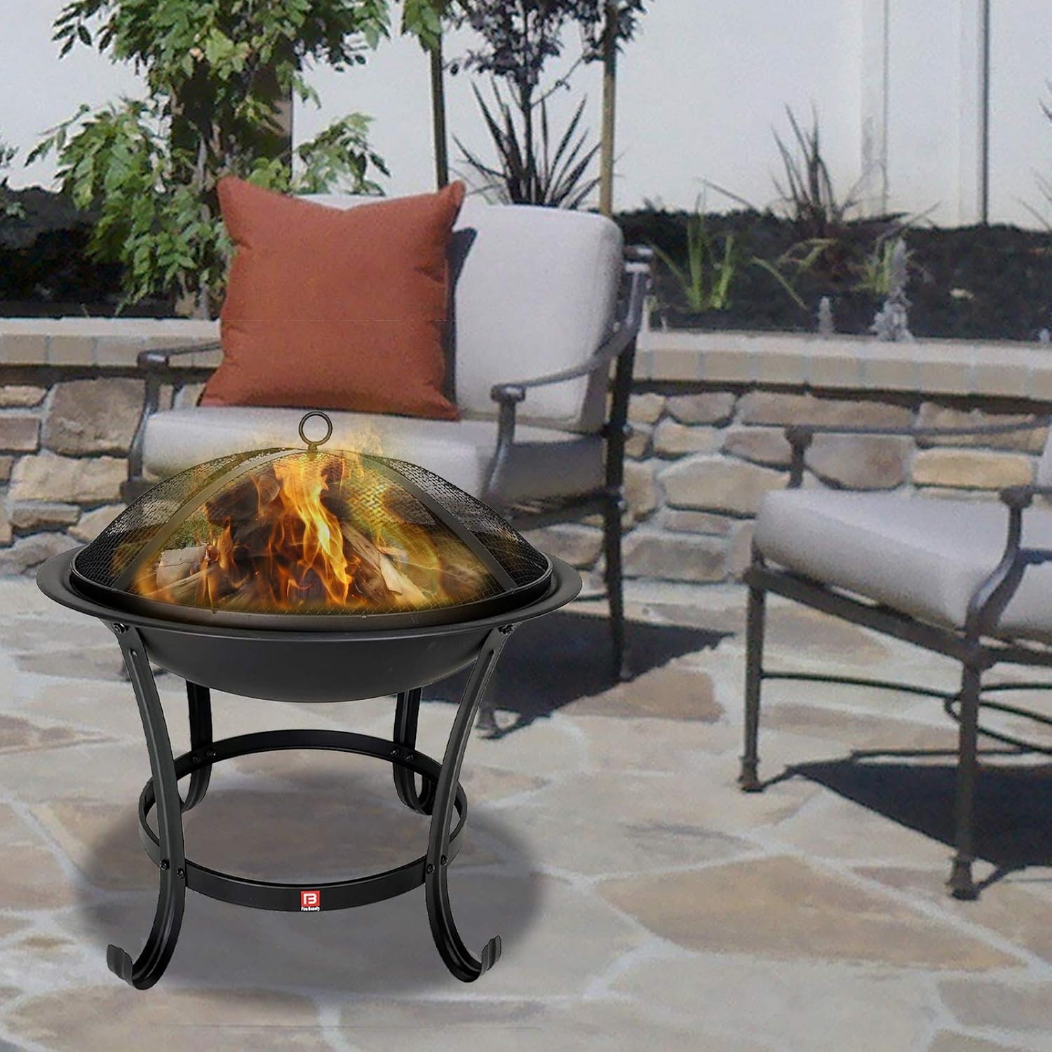 FireBeauty Fire Pit BBQ Grill Pit Bowl with Mesh Spark Screen Cover,Poker