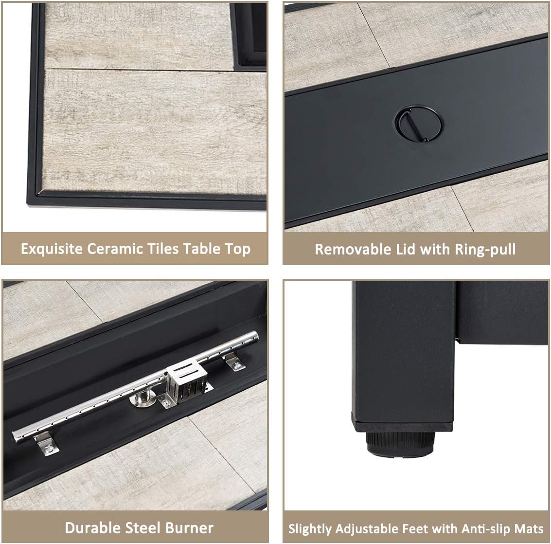 COSTWAY 6 Piece Patio Furniture Set with 42'' Fire Pit Table, Outdoor Wicker Rattan Sectional Conversation Set with 4'' Thickened Cushions, Armless Sofa and Side Coffee Table for Backyard (Navy)