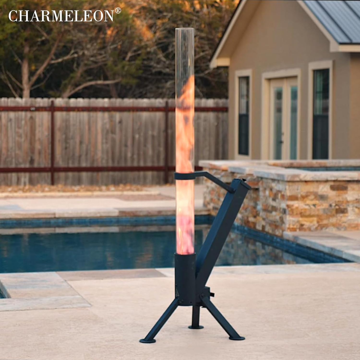 CHARMELEON Wood Pellet Fire Pits for Outside – Portable Wood Pellet Heater – Painted Stainless Steel Outdoor Fire Pit for Backyard – Patio Rocket Stove – Matte Black-S
