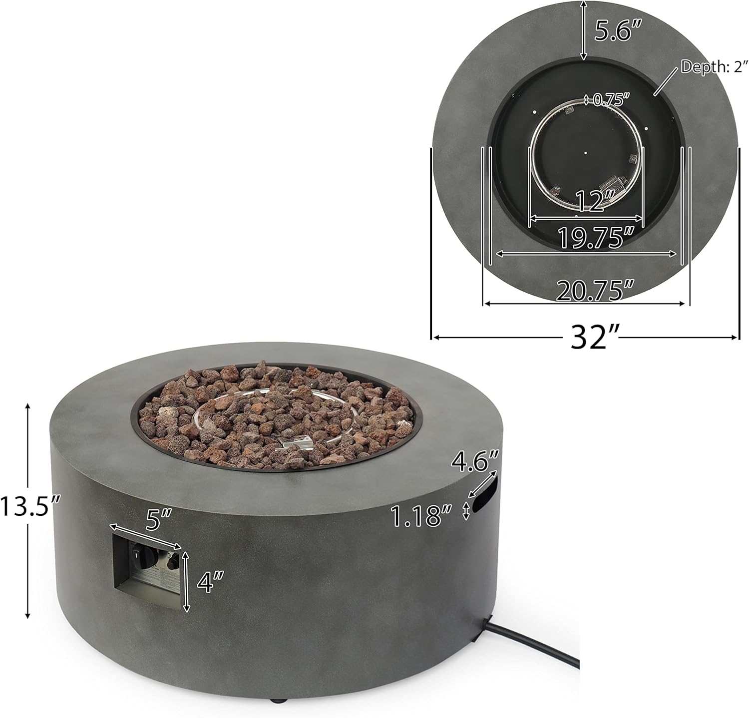 Christopher Knight Home Wellington Outdoor 40,000 BTU Circular Fire Pit (No Tank Holder) - Concrete Finish