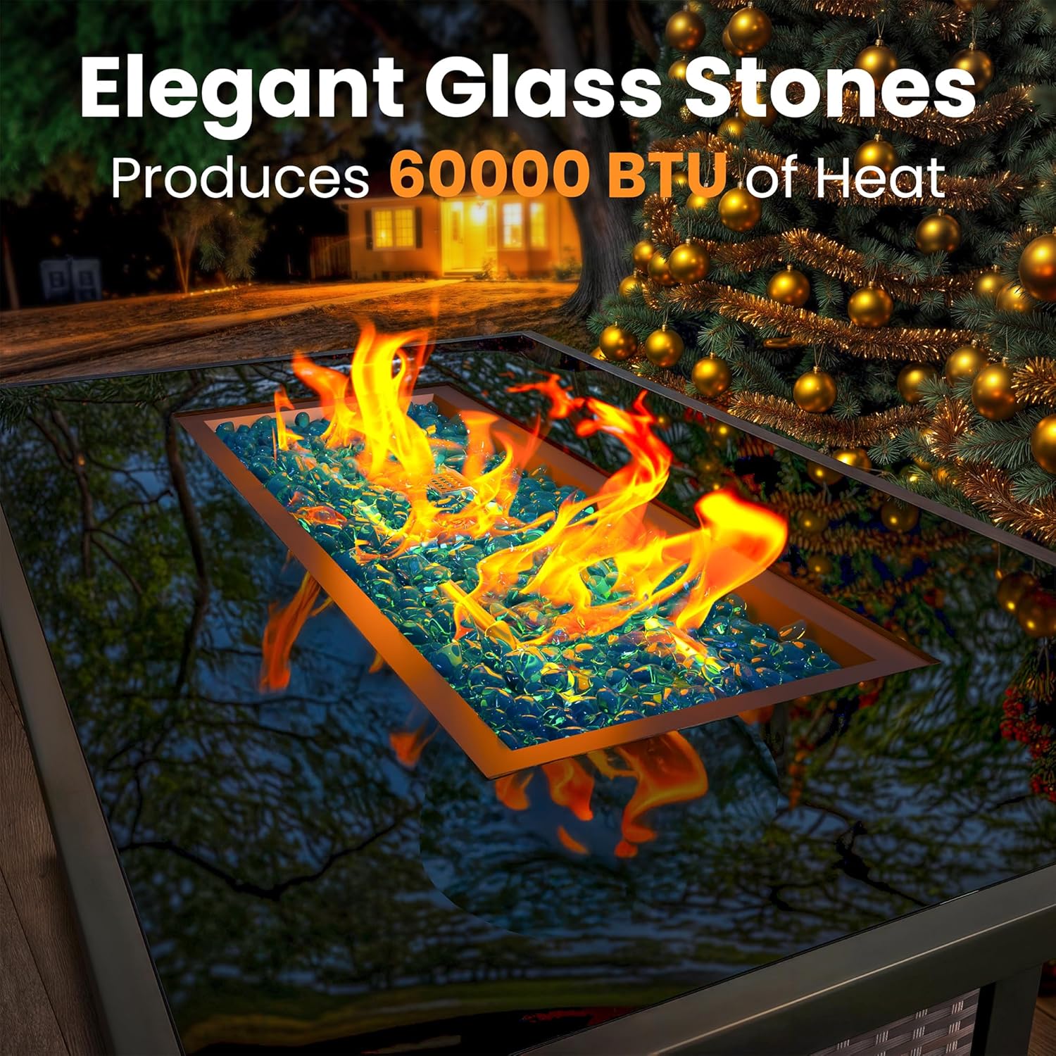 43-Inch Propane Fire Pit Table, Rattan Rectangular Outdoor Gas Fire Pit W/Glass Wind Guard, Tempered Glass Tabletop & Lid, CSA Listed, 60,000 BTU, 304 Stainless Steel H-Burner, for Outside Patio,Brown