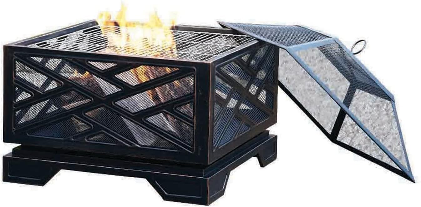 Garden Fire Pit Outdoor Party BBQ Fire Pit - 26Inch Large Bonfire Patio Party BBQ Fire Pit Metal Stove Outdoor Fire Pit,Mesh Grill Barbecue Rack