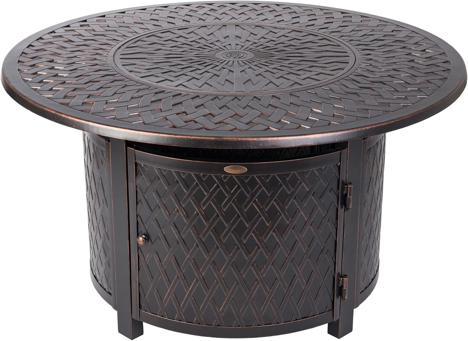 Verona Woven Aluminum Convertible Gas Fire Pit Table 55,000 BTU Multi-Functional Outdoor with Fire Bowl Lid, Nylon Weather Cover & Clear Fire Glass - Bronze Finish - Round - 44
