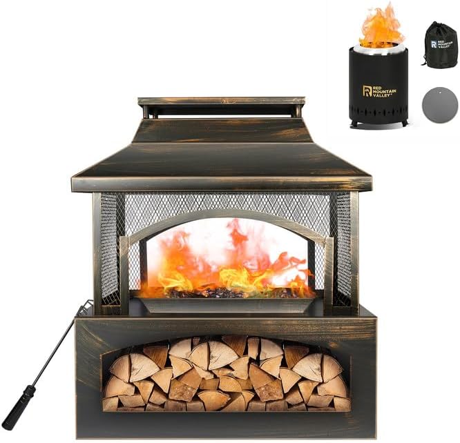 Red Mountain Valley 37in Large Fire Pits & Outdoor Fireplaces with Smokeless Black Tabletop Fire Pit for Patio, Backyard