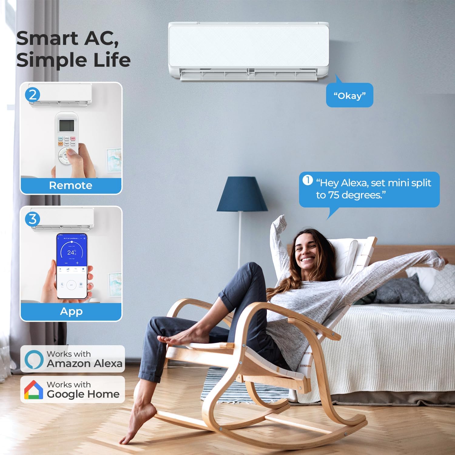 12000 BTU Mini Split Ac Heating System, 22 SEER2 Ductless Inverter Mini Split Ac Unit with Heat Pump & Installation Kit, Cools up to 750 Sq.Ft, WIFI and Remote Control, 115V