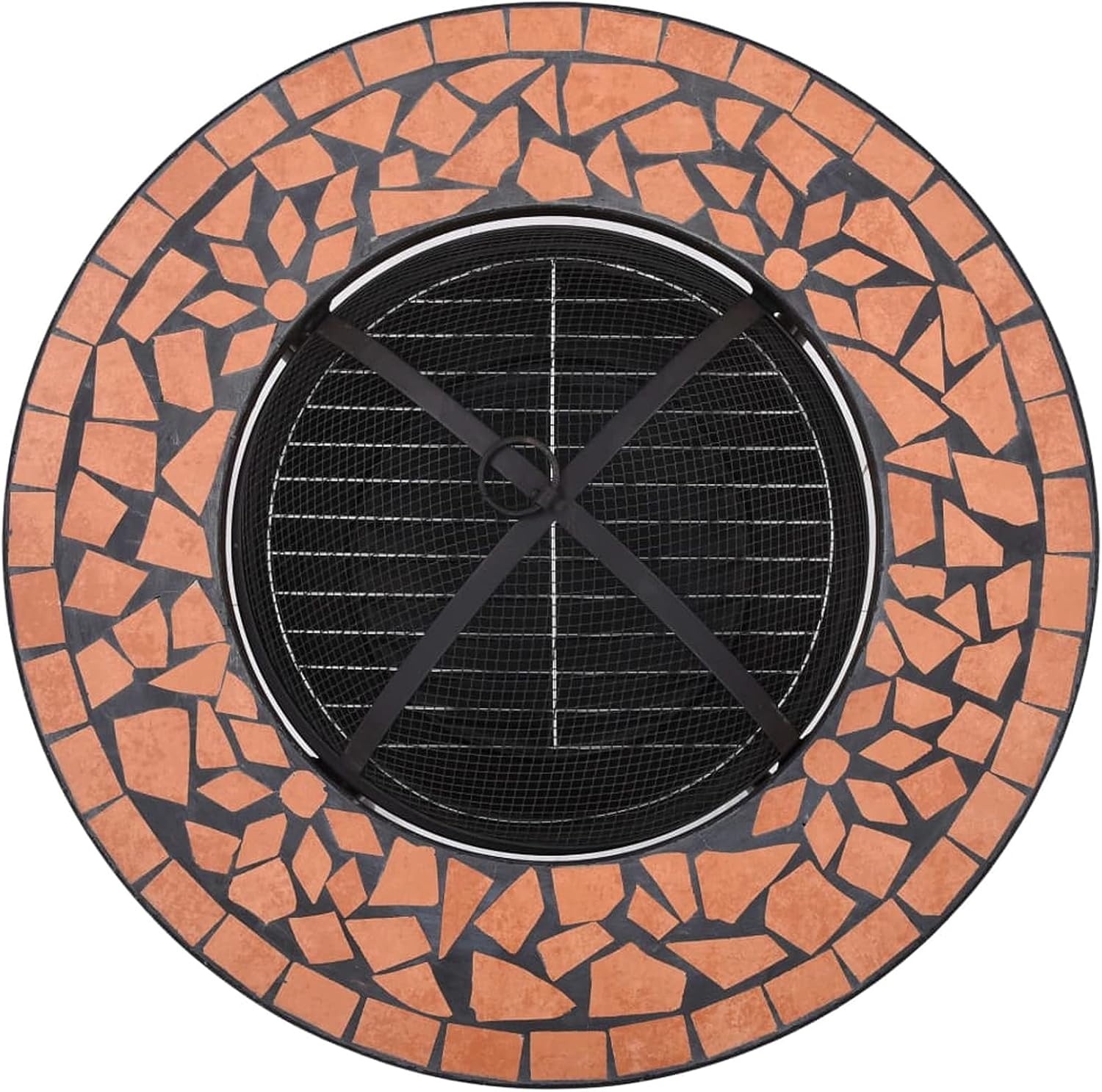 Mosaic Fire Pit Table, Ceramic Round Fire Pit with Safety Mesh, 26.8 Inch Terracotta Steel for Outdoor Garden or Patio
