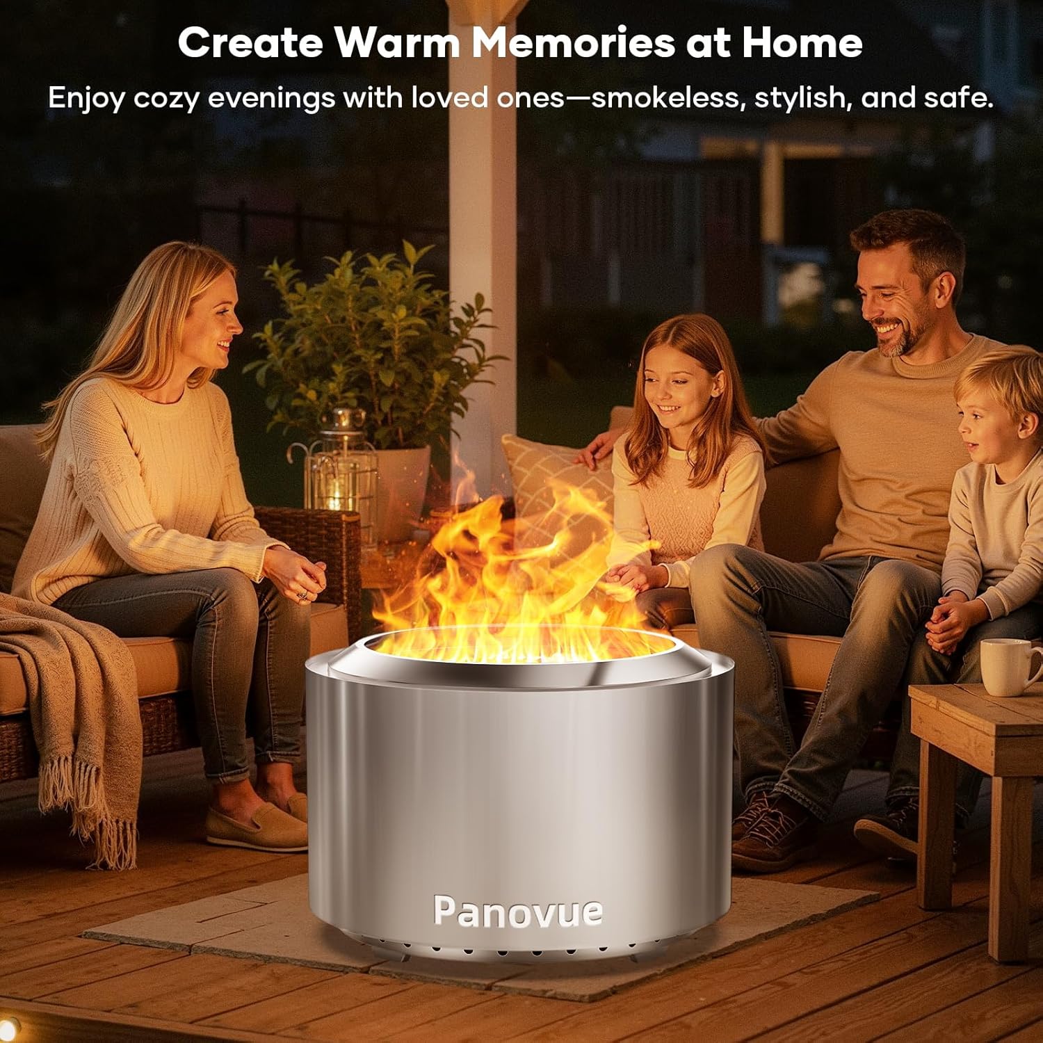22 Inch Smokeless Fire Pit, Stainless Steel Wood Burning Outdoor Firepit for Outside Patio, Backyard, Camping and Outdoor Gatherings,Outdoor Fire Place with Removable Ash Pan
