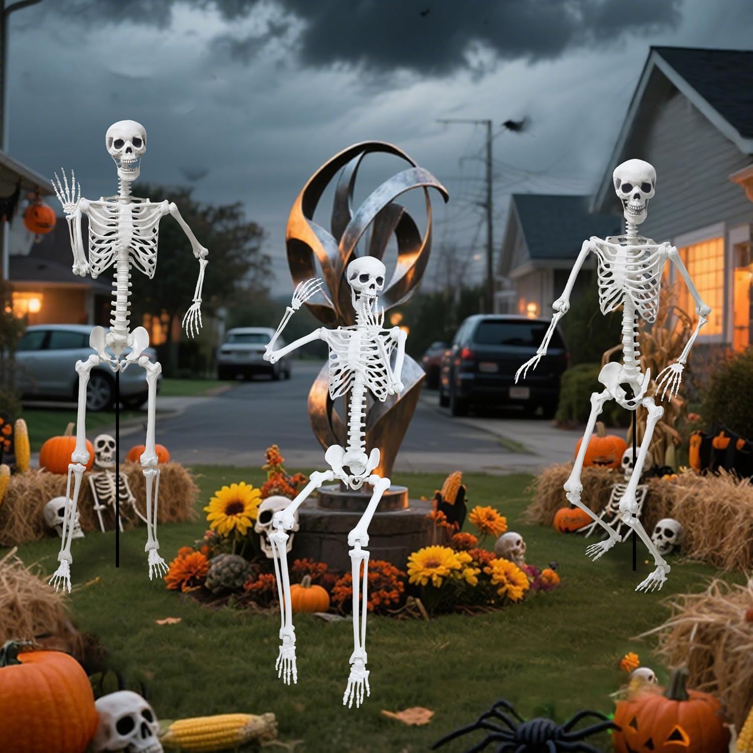 Halloween Skeleton Decorations,5.9Ft Life Size Skeleton 2PCS Posable Skeleton Full Size Plastic Human Skeleton with Movable Joint for Halloween Outdoor Indoor Decor (Grey, 5.9Ft)