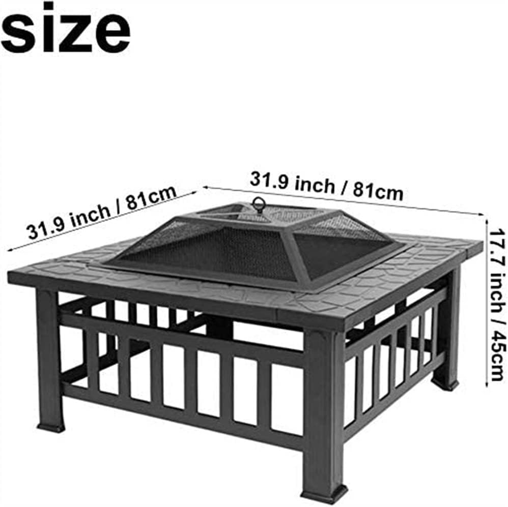 Fire Pit, 32'' Iron Fire Pit Outdoor Patio BBQ Camping Bonfire Bronze Outdoor Fireplace Fire Bowl with Spark Screen, Suitable for Backyard Garden Patio Bonfire Heating, Camping and BBQ