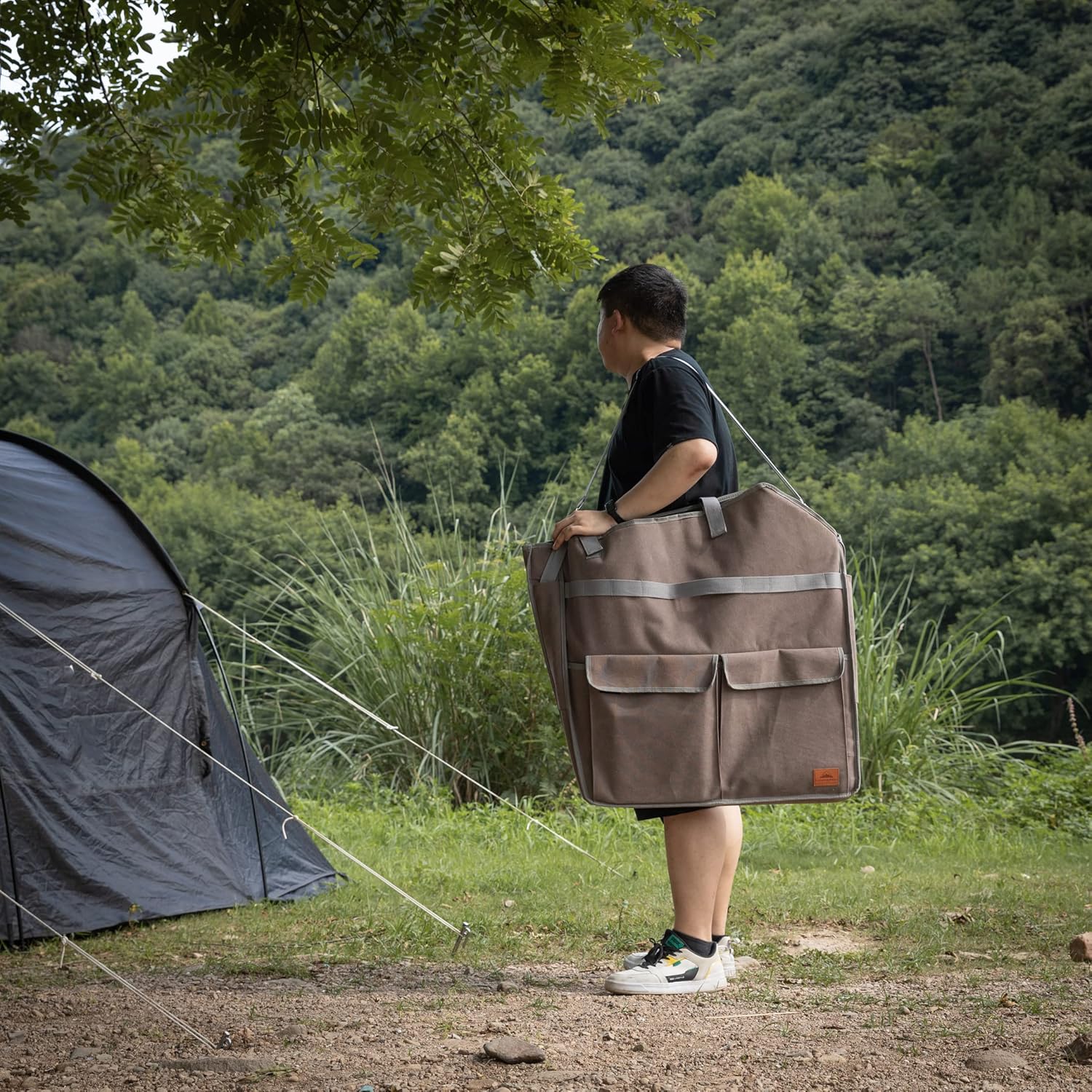 CAMPINGMOON Foldable Heavy Large Fire Pit Charcoal Wood Burning 24-inch Stainless Steel MT-065-FT with Duty Storage Bag