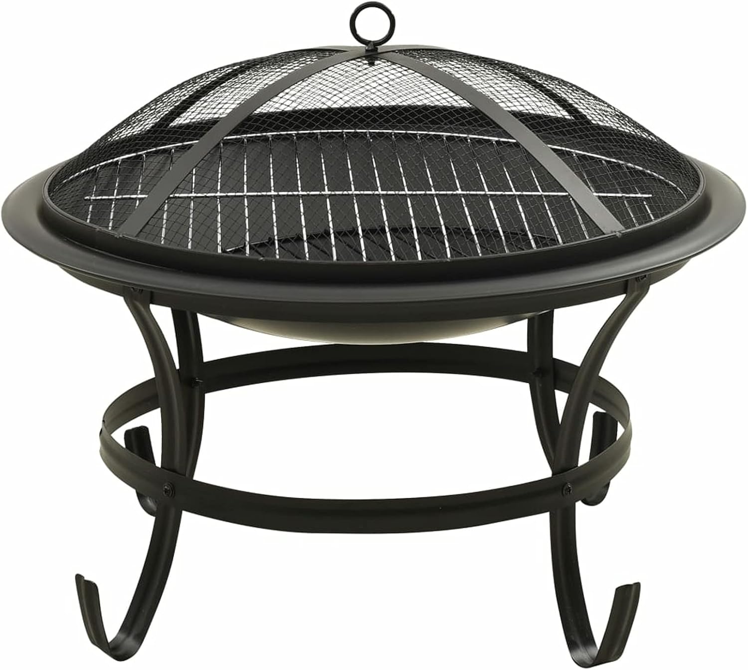 2 in 1 Fire Pit and Barbecue with Poker Steel 56 x 56 x 49 cm Outdoor Fire Pit Garden Fire Pit Fire Bowl Black for Garden Terrace