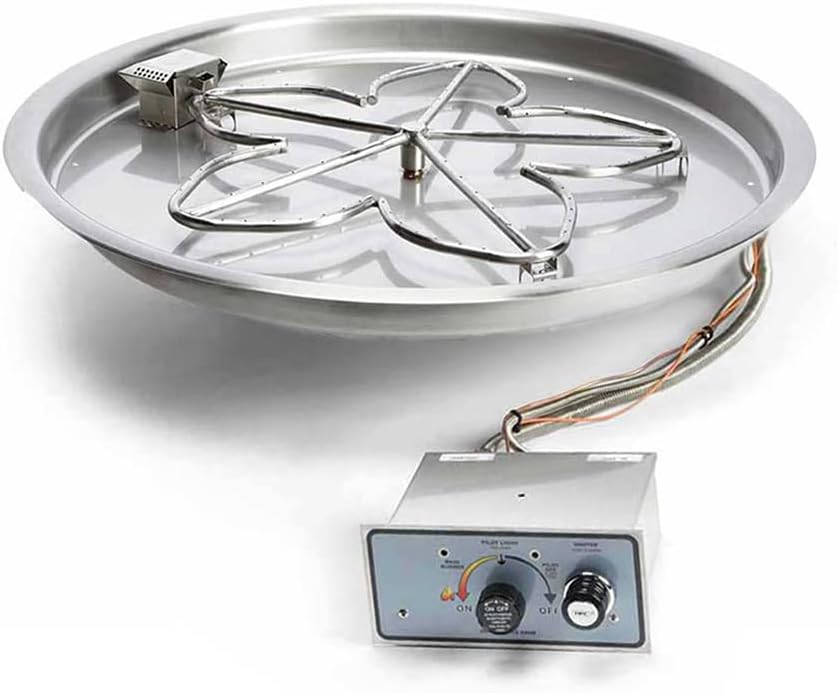 HPC Fire Push Button Flame Sensing Fire Pit Burner Kit (PENTA19FPPK-FLEX-NG), 19-Inch Bowl Pan, Natural Gas, UL Listed