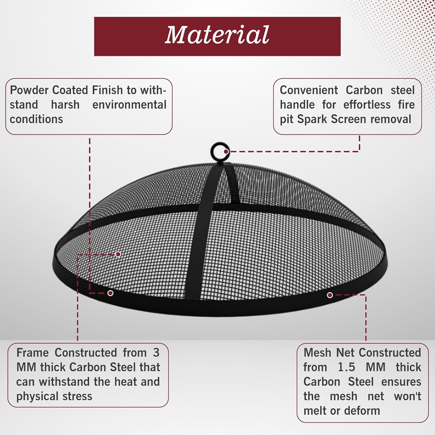 Fire Pit Spark Screen- Heavy Duty Fire Pit Screen 36 Inch Round with Hook Handle—Powder Coated Domed Outdoor Round Patio Mesh Firepit Screens Guard for Outdoor/Patio/Backyard/RV Camping/Beach